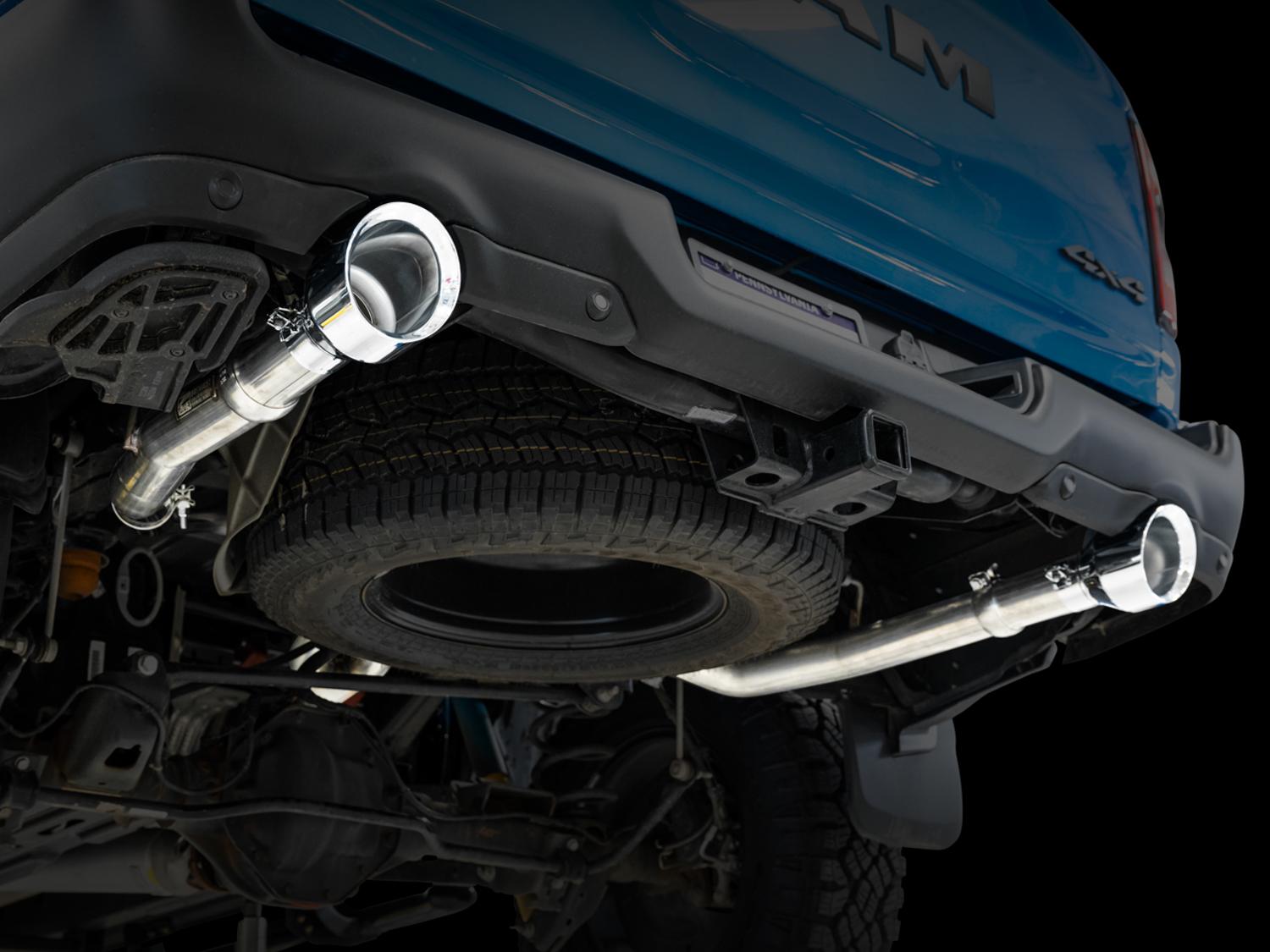 AWE 0FG Dual Rear Exit Catback Exhaust for 5th Gen RAM 1500 5.7L (with bumper cutouts) - Chrome Silver Tips - 3015-32005