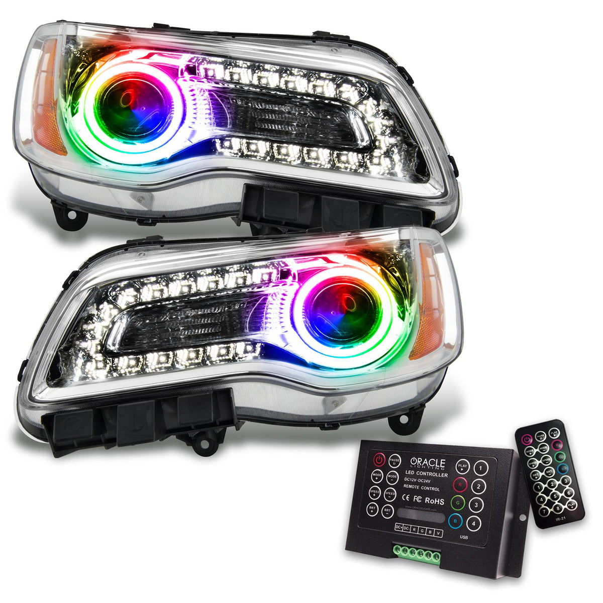 Oracle Lighting Smd Pre-Assembled Headlights, Non-Hid, Chrome Bezel, Colorshift 2.0 (2011-2014 300) - 7728-333