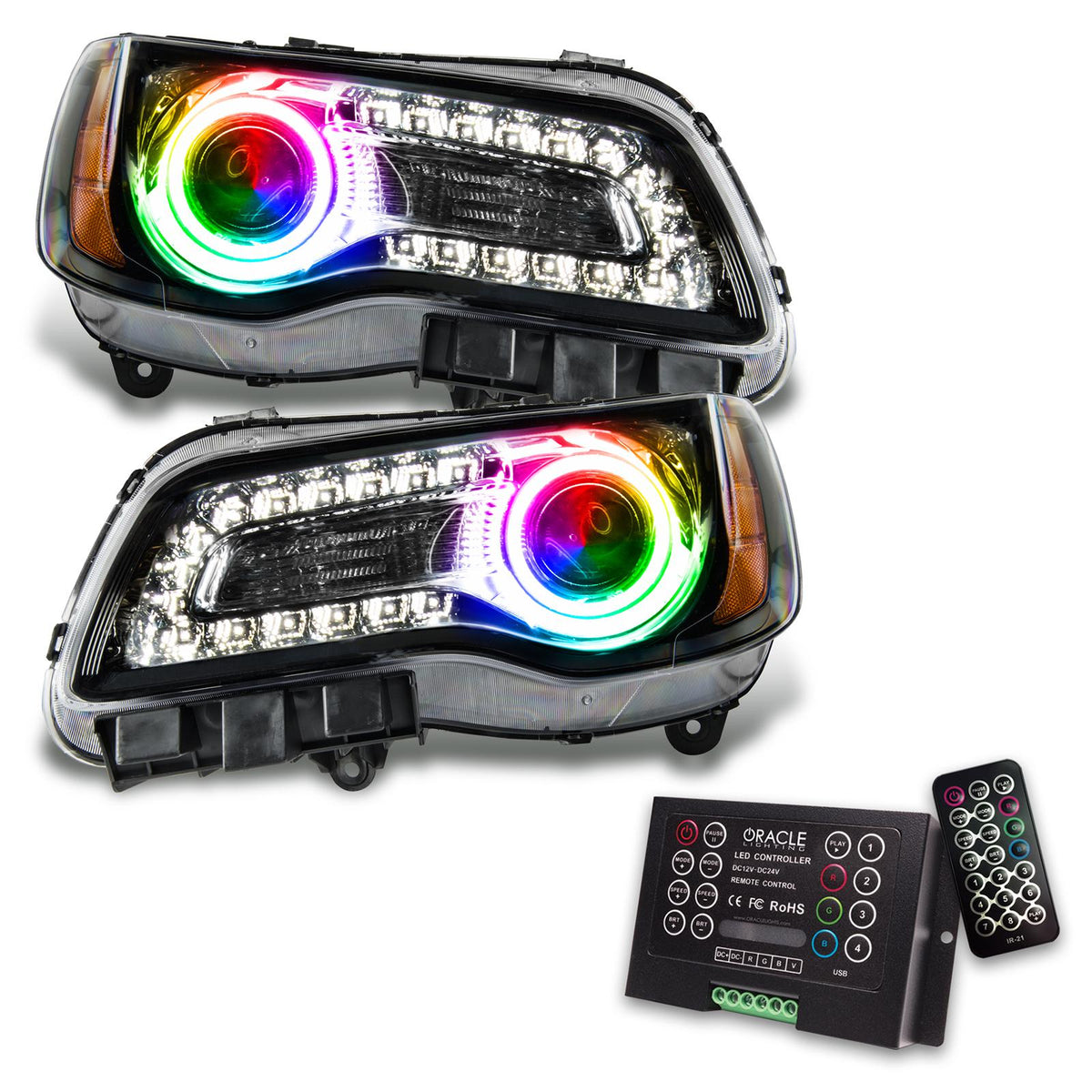 Oracle Lighting Smd Pre-Assembled Headlights, Non-Hid, Black Bezel, Colorshift 2.0 (2011-2014 300) - 7729-333