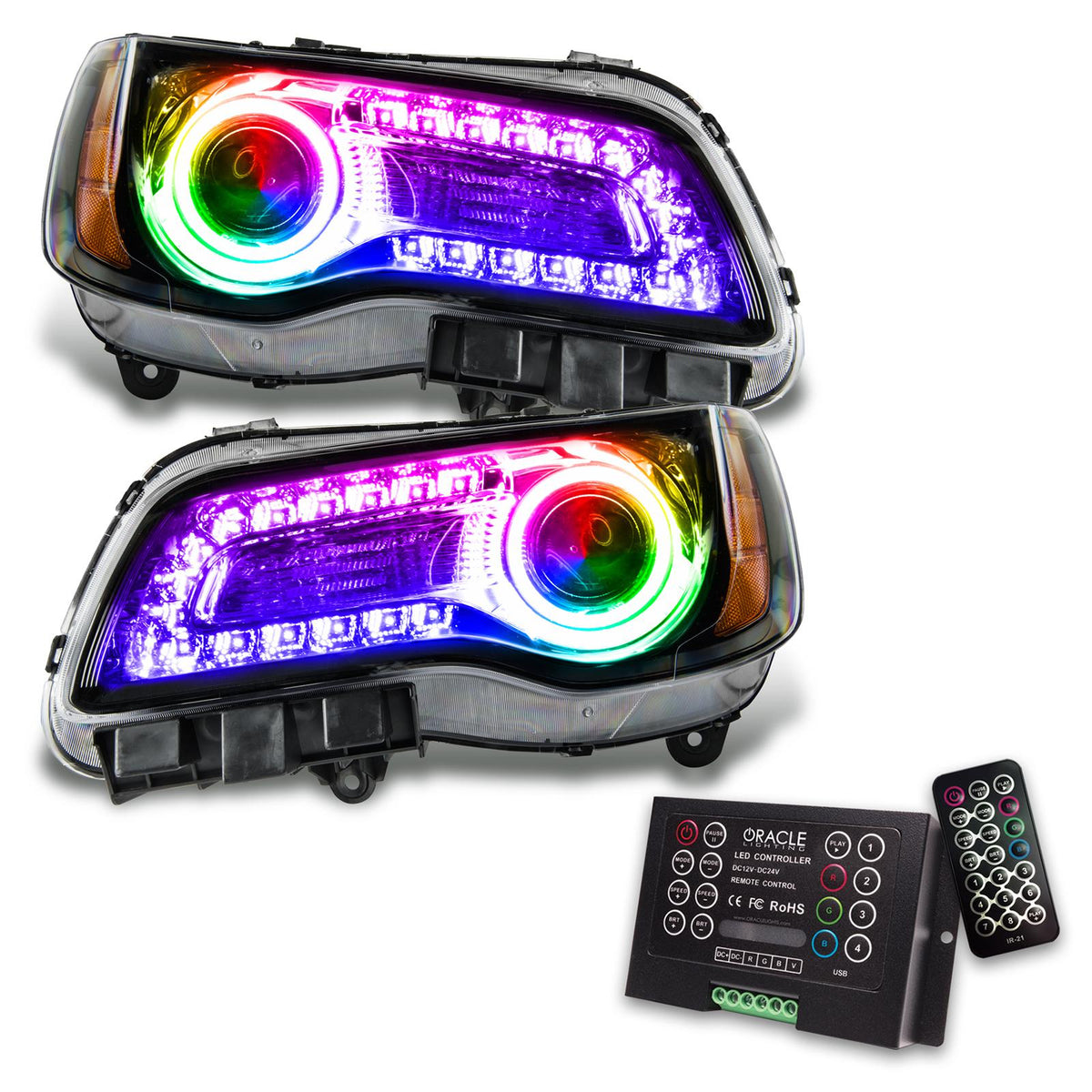 Oracle Lighting Smd Pre-Assembled Headlights, Non-Hid, Black Bezel, Colorshift 2.0 Drl (2011-2014 300) - 7731-333