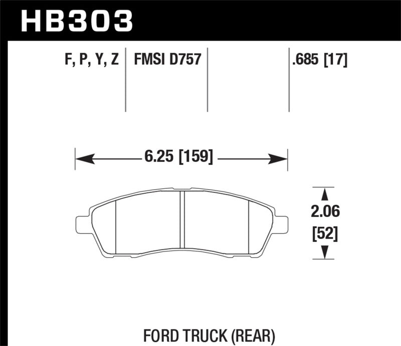Hawk Street Brake Pads (2000-2005 Excursion,1999-2004 F-250 Super Duty,1999-2004 F-350 Super Duty) - HB303F.685