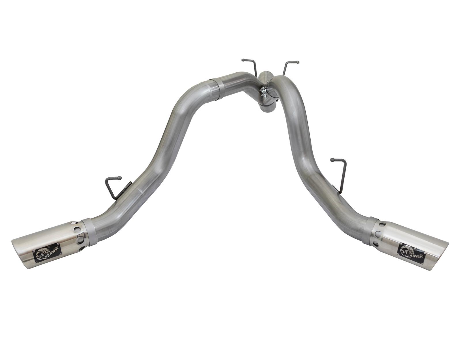 AFE Large Bore-HD 4 IN 409 Stainless Steel DPF-Back Exhaust w/ Dual Polished Tip (2017-2019 Silverado 2500 HD, Silverado 3500 HD, Sierra 2500 HD, Sierra 3500 HD) - 49-44086-P