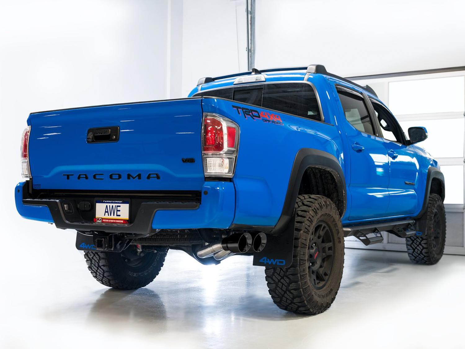 AWE 0FG Exhaust w/ Bashgaurd - Dual Diamond Black Tips (2016-2023 Tacoma 3.5L) - 3015-33826