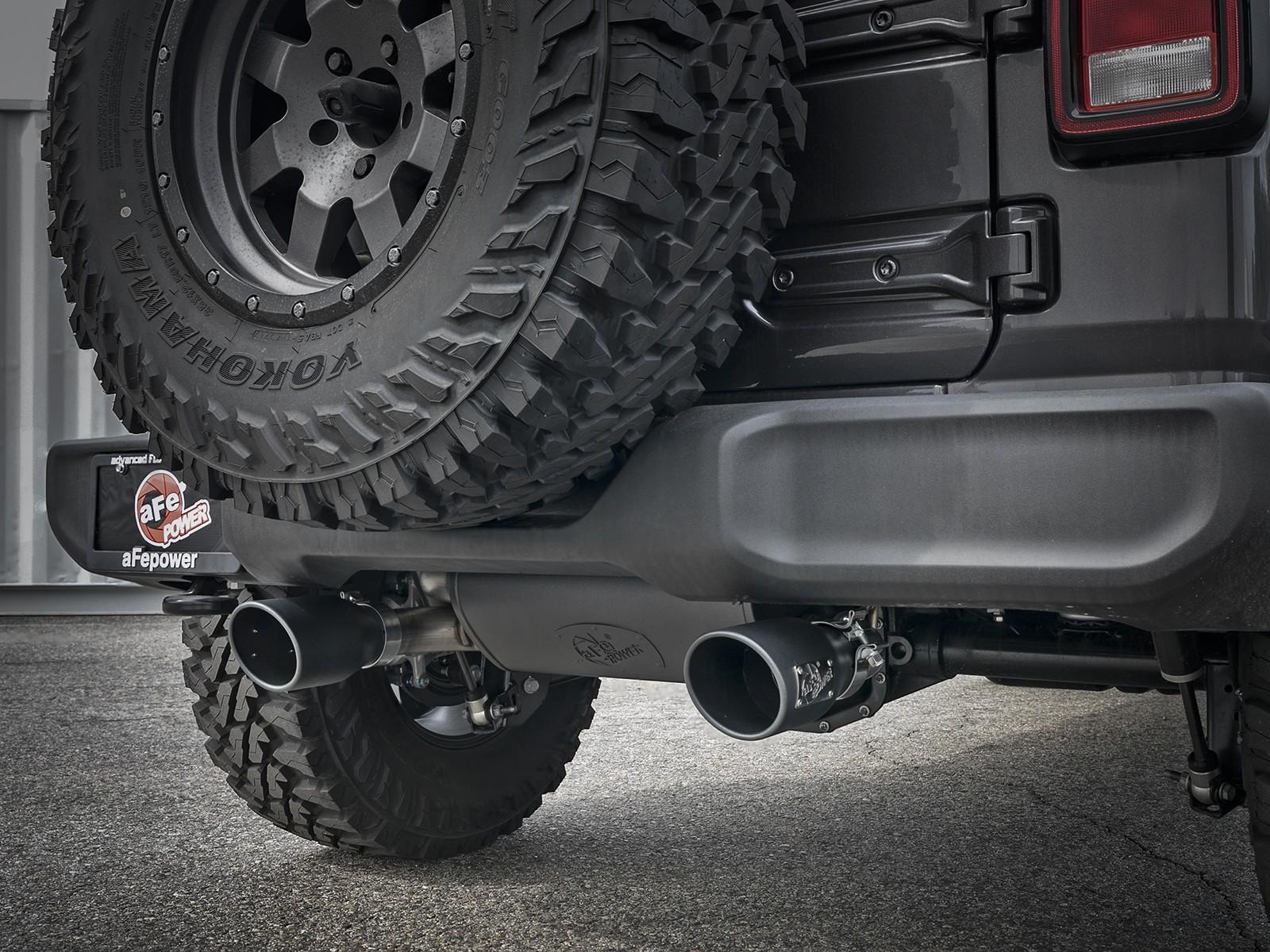 AFE Rebel Series Cat-Back Exhaust System w/ Black Tip (2018-2021 Wrangler) - 49-48096-B