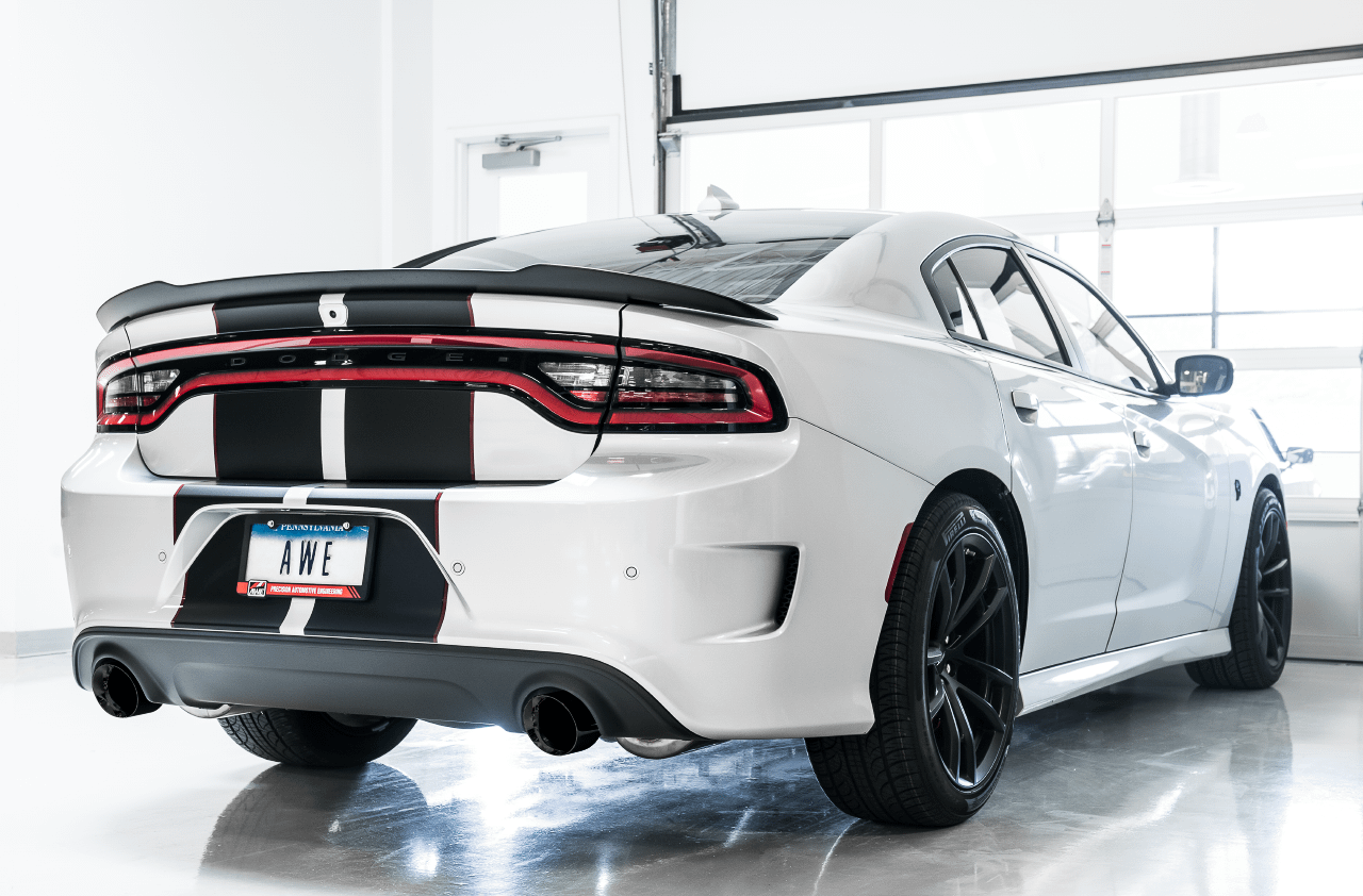 AWE Track Edition Exhaust - Diamond Black Tips (2015-2020 Dodge Charger 5.7L) - 3015-33134