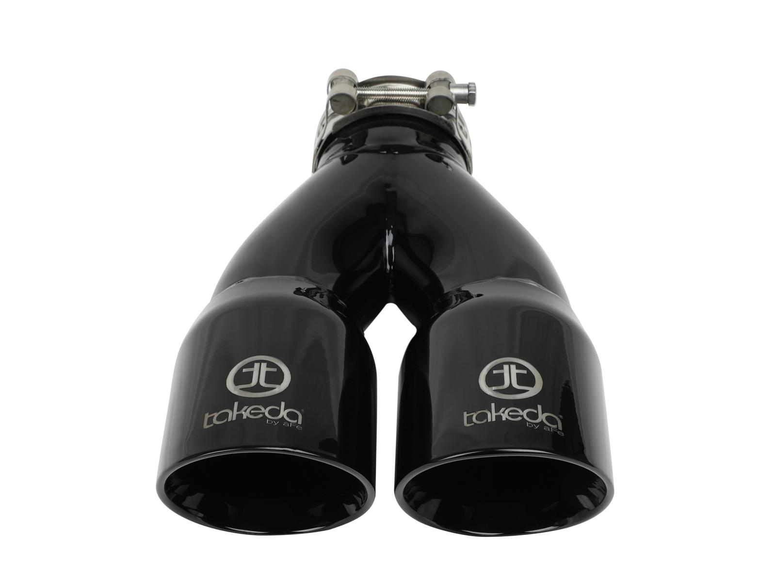 AFE Takeda 304 Stainless Steel Clamp-on Exhaust Tip Black (2-1/2 IN Inlet x 3 IN Dual Outlet x 9-1/2 IN L) - 49T25364-B10