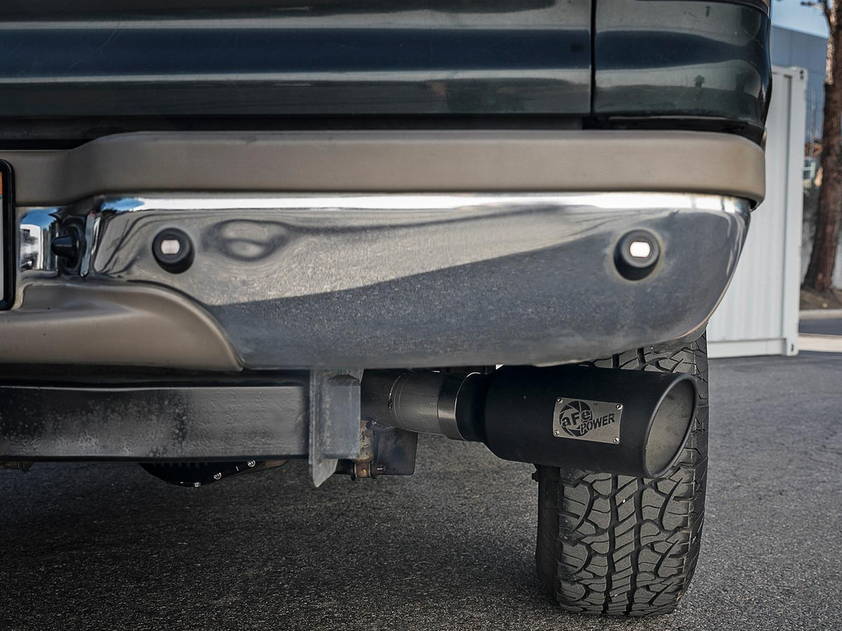 AFE Large Bore-HD 4 IN 409 Stainless Steel Turbo-Back Exhaust System w/ Black Tip (Ford Excursion 00-03 V8-7.3L (td)) - 49-43008-B