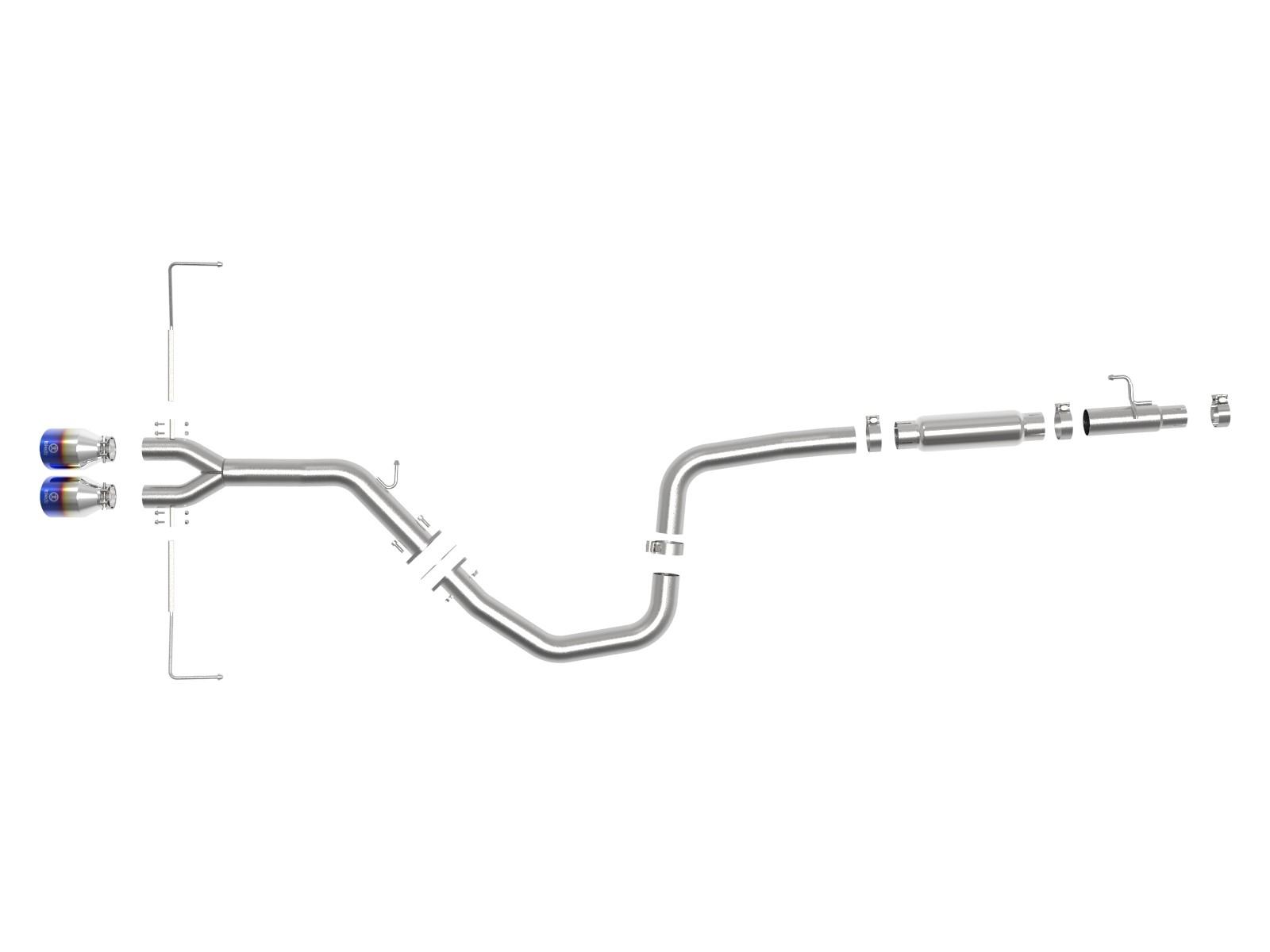 AFE Takeda 3 IN to 2-1/2 IN 304 Stainless Steel Cat-Back Exhaust w/ Blue Flame Tip (Hyundai Veloster 19-20 L4-1.6L (t)) - 49-37011-L