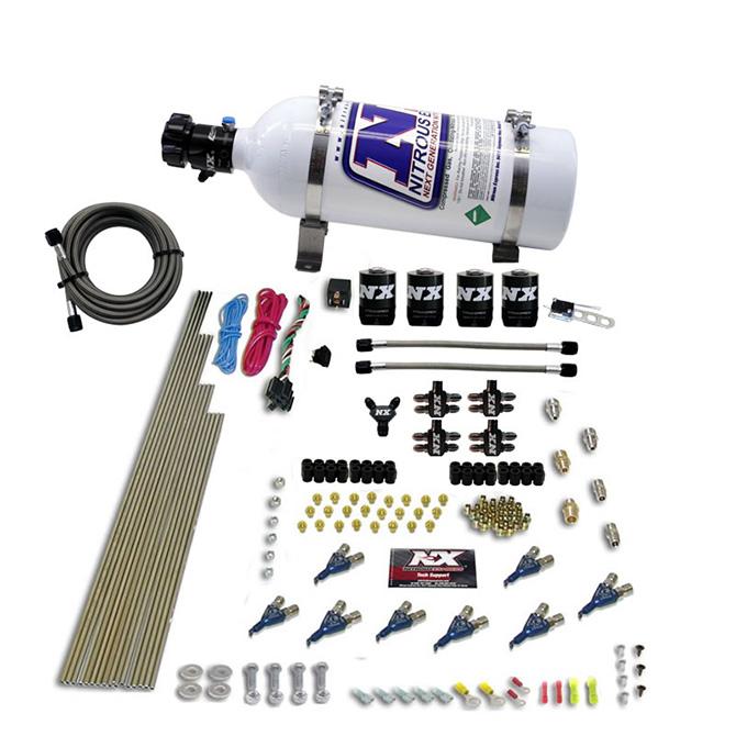 Nitrous Express 8 Cyl Piranha Direct Port, 4 Solenoids, With 5Lb Bottle (200-500Hp Jetting) - 80001-05