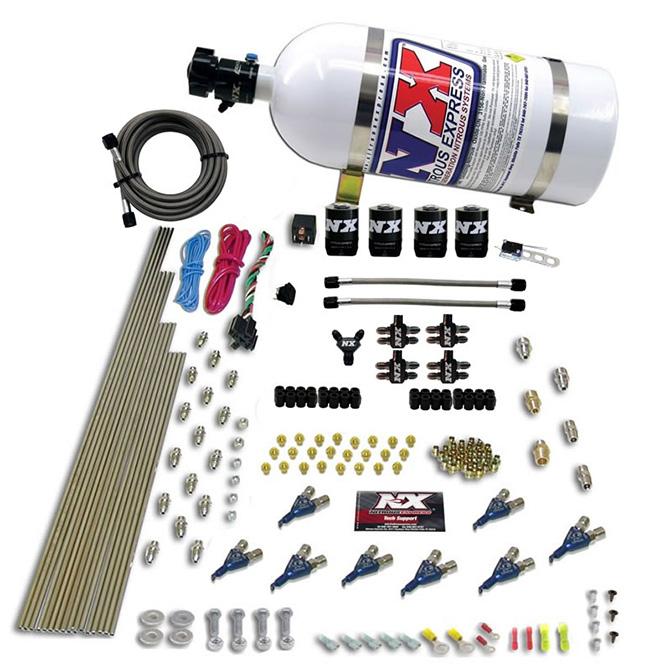 Nitrous Express 8 Cyl Piranha Direct Port, 4 Solenoids, With 10Lb Bottle (200-500Hp Jetting) - 80001-10