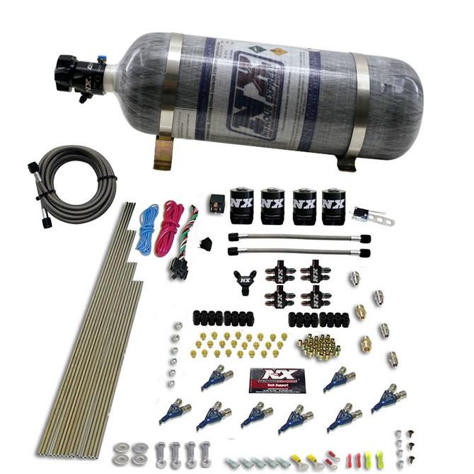 Nitrous Express 8 Cyl Piranha Direct Port, 4 Solenoids, With 12Lb Bottle (200-500Hp Jetting) - 80001-12