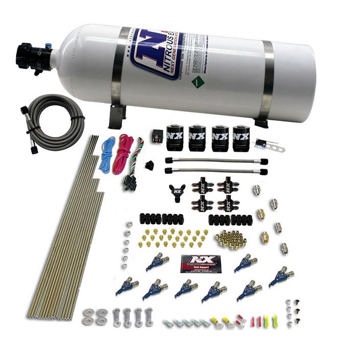 Nitrous Express 8 Cyl Piranha Direct Port, 4 Solenoids, With 15Lb Bottle (200-500Hp Jetting) - 80001-15