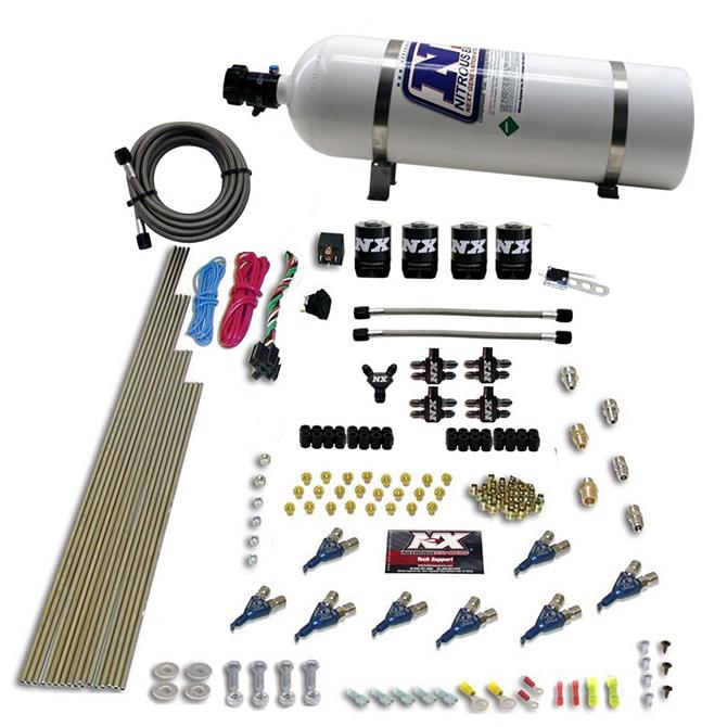 Nitrous Express 8 Cyl Piranha Direct Port, 4 Solenoids, With 15Lb Bottle (200-500Hp Efi Jets) - 80001EFI-15