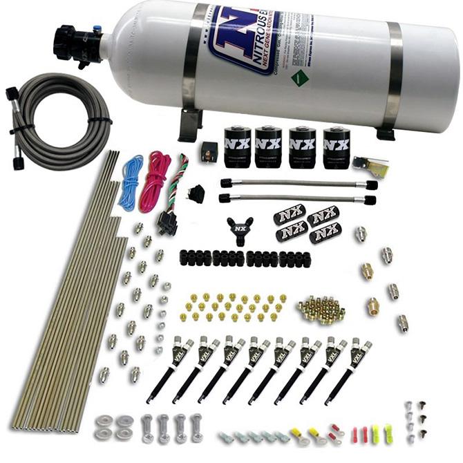 Nitrous Express 8 Cyl Vxl Direct Port, 4 Solenoids (200-500Hp Jetting) W/ 15Lb Bottle - 80019-15