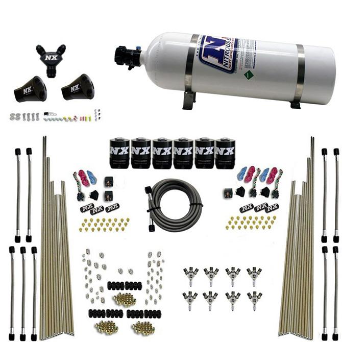 Nitrous Express 8-Cyl Triple-D Dry Direct Port, 3 Stage Dry, 6 Solenoids W/ 15Lb Bottle - 80020-15