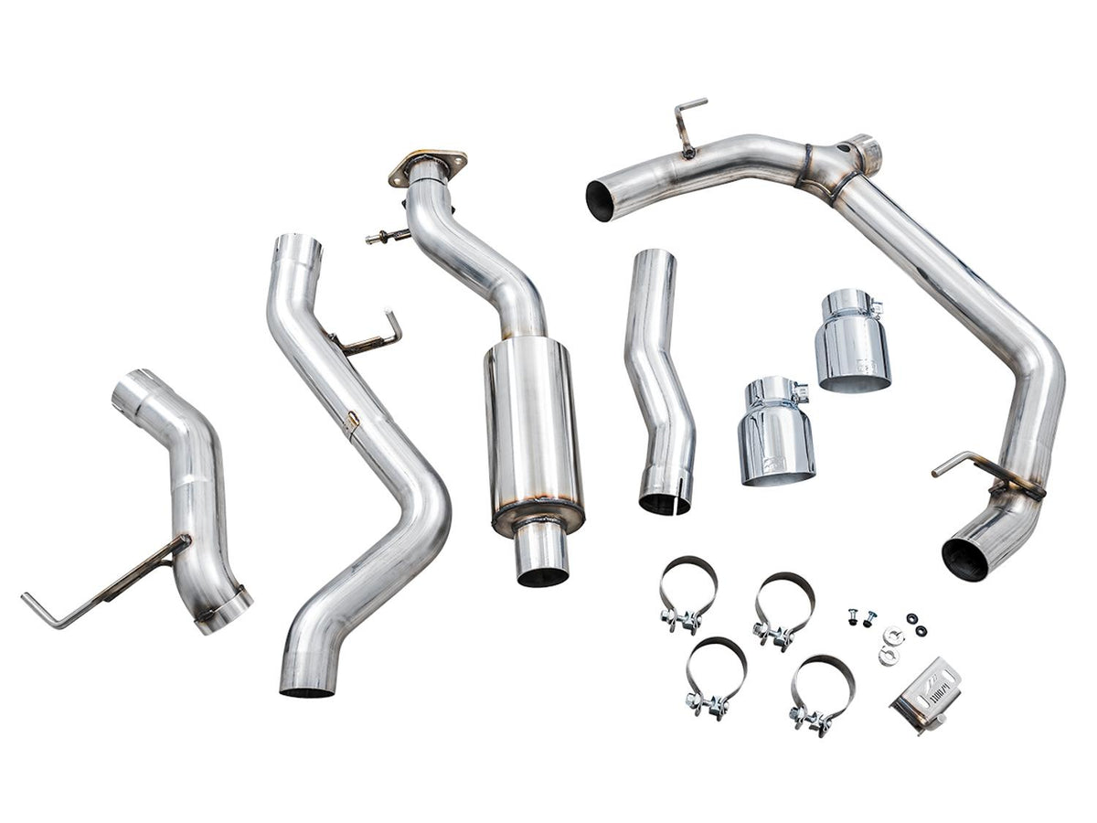 AWE 0FG 3" Catback Exhaust with BashGuard (2021-2025 Ford Bronco 2.3L / 2.7L) - Dual 4.5" Chrome Silver Tips - 3015-32456
