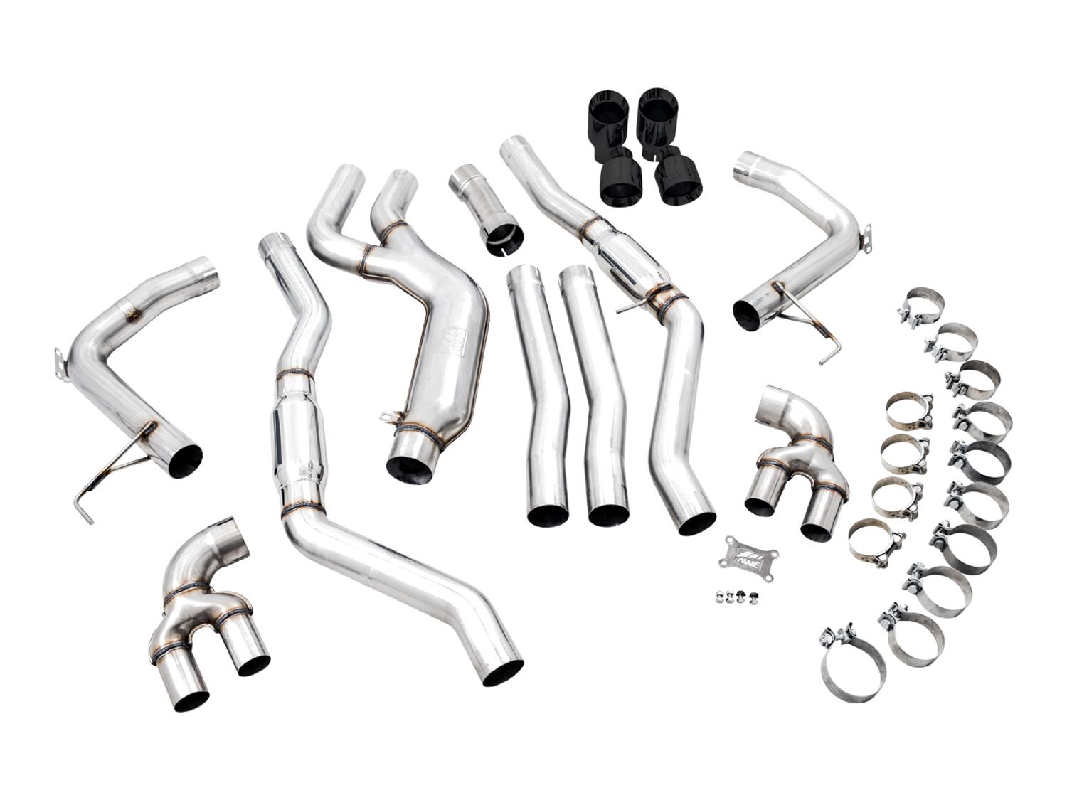 AWE Track Edition Exhaust for G20 M340i - Diamond Black Tips (2019+ 3 Series) - 3020-43085