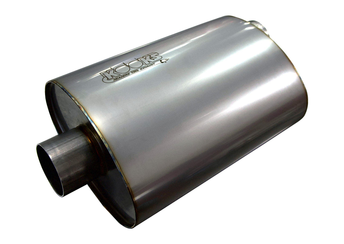 Kooks 2-1/2" Oval Center/Offset Muffler 12" Long Body. Stainless Steel. - MUF-009
