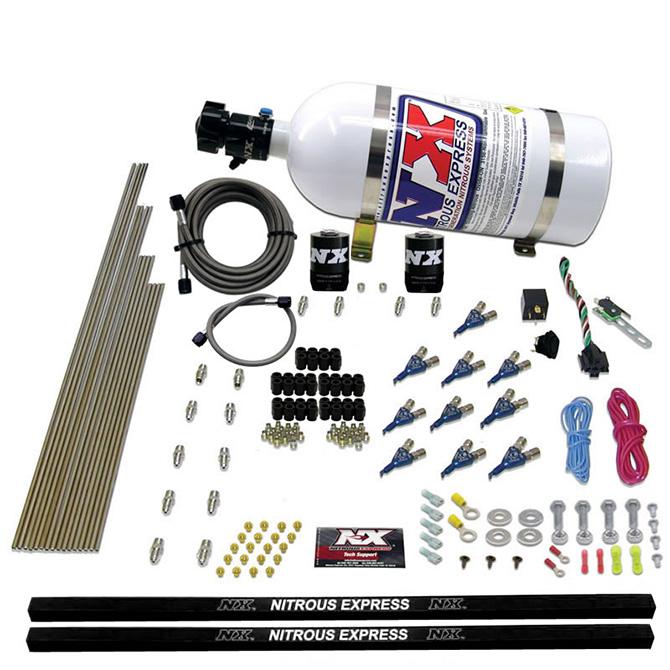 Nitrous Express 10-Cyl Piranha Nozzle Direct Port System W/ 10Lb Bottle (250-500Hp) - 81000EFI-10