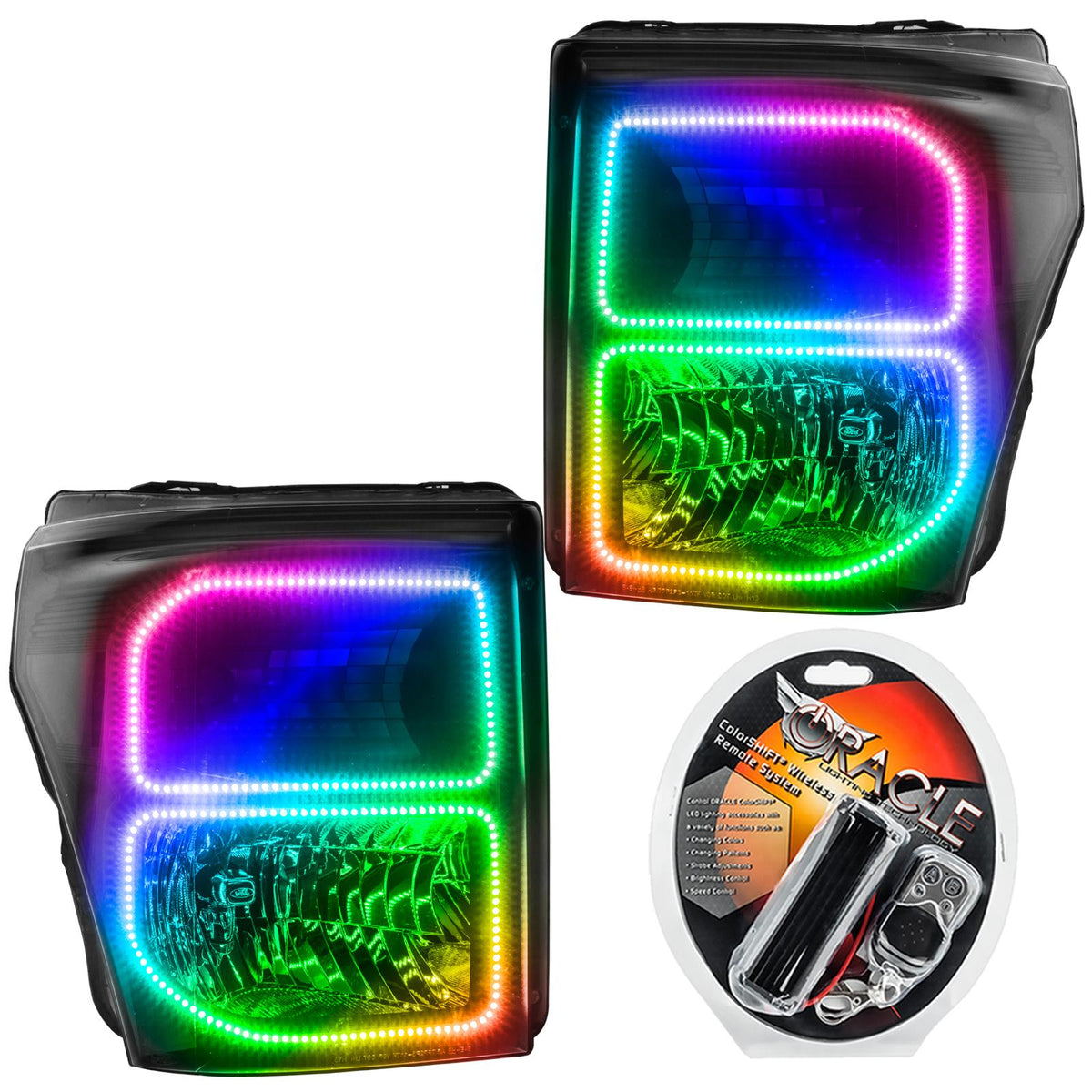 Oracle Lighting Led Pre-Assembled Headlights, Black Bezel, Colorshift (2011-2016 F-250 Super Duty, F-350, F-350 Super Duty) - 8159-330