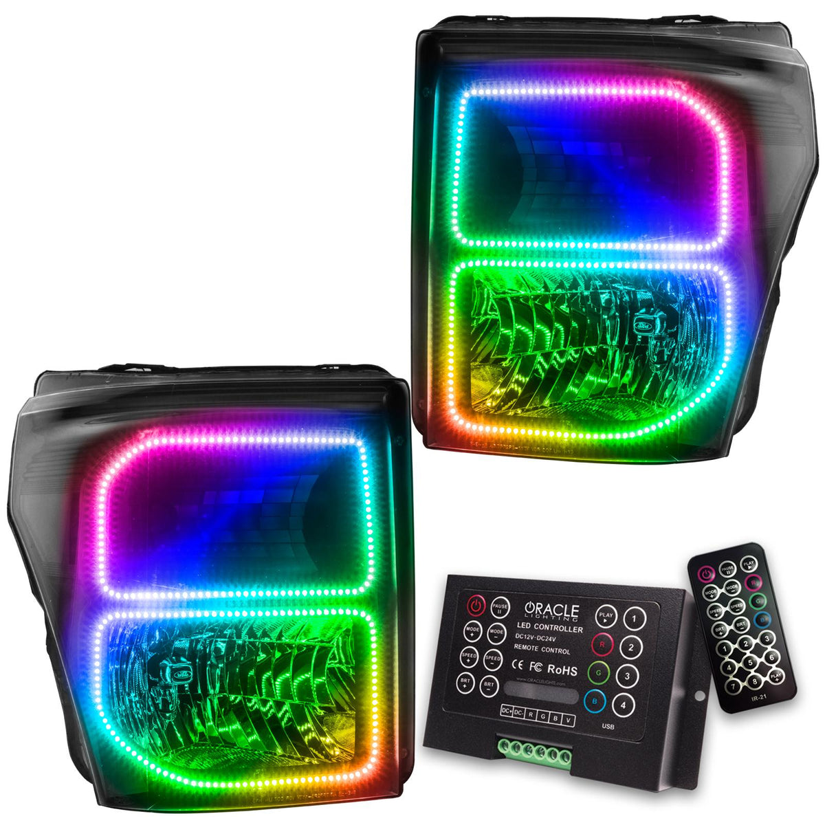Oracle Lighting Led Pre-Assembled Headlights, Black Bezel, Colorshift 2.0 (2011-2016 F-250 Super Duty, F-350, F-350 Super Duty) - 8159-333
