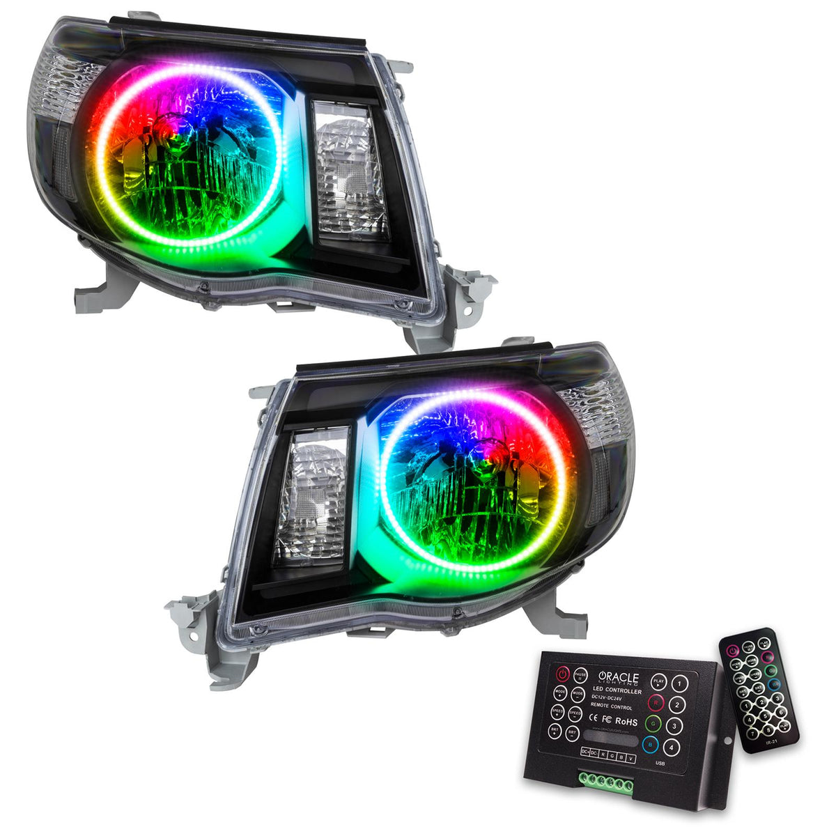 Oracle Lighting Smd Pre-Assembled Headlights, Black Bezel, Colorshift 2.0 (2005-2011 Tacoma) - 8161-333