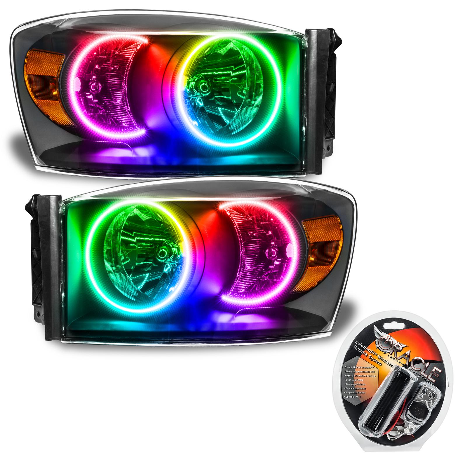Oracle Lighting Smd Pre-Assembled Headlights, Black Bezel, Colorshift (2007-2008 Ram 1500, Ram 2500, Ram 3500, Ram 4000, Ram 4500, Ram 5500) - 8187-330