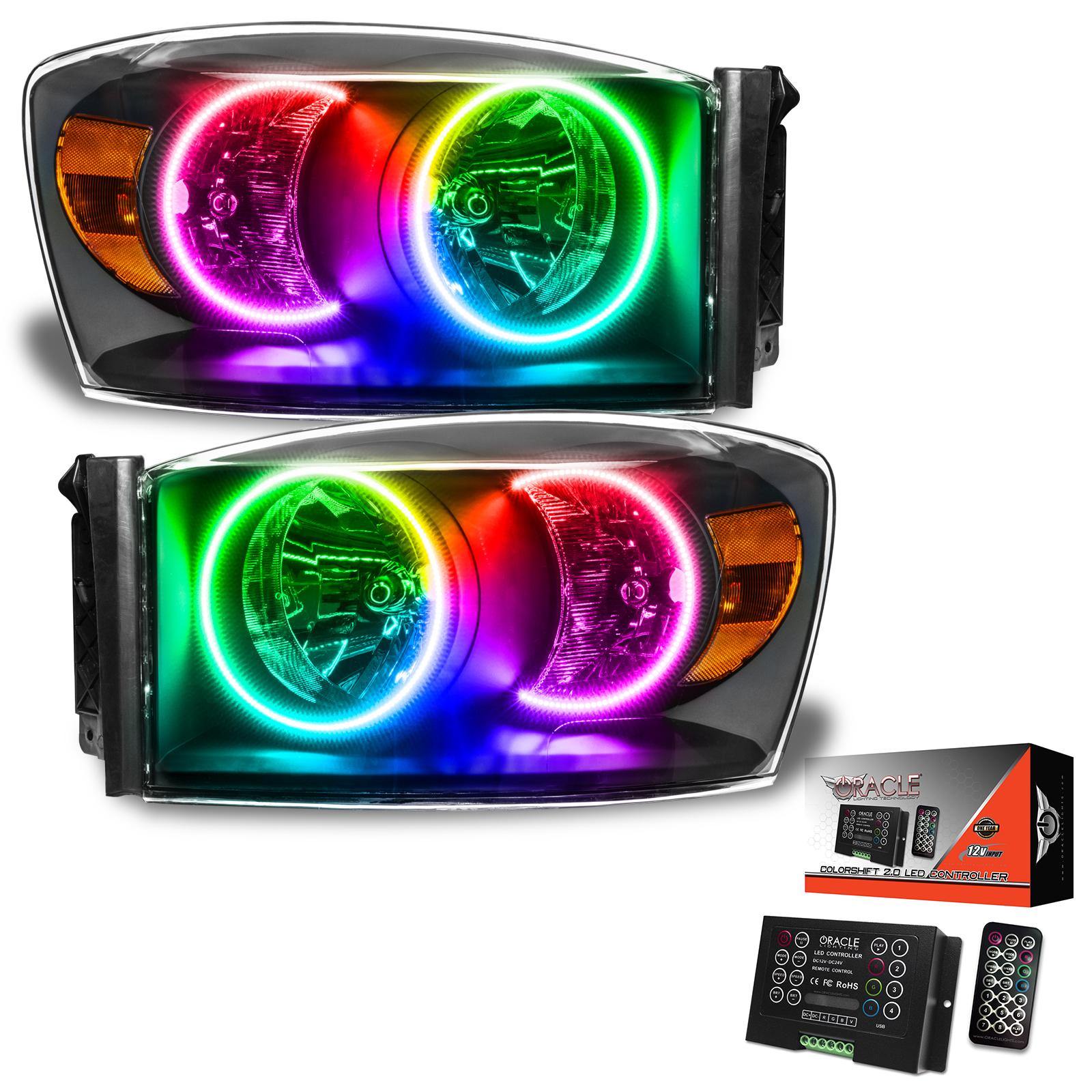 Oracle Lighting Smd Pre-Assembled Headlights, Black Bezel, Colorshift 2.0 (2007-2008 Ram 1500, Ram 2500, Ram 3500, Ram 4000, Ram 4500, Ram 5500) - 8187-333