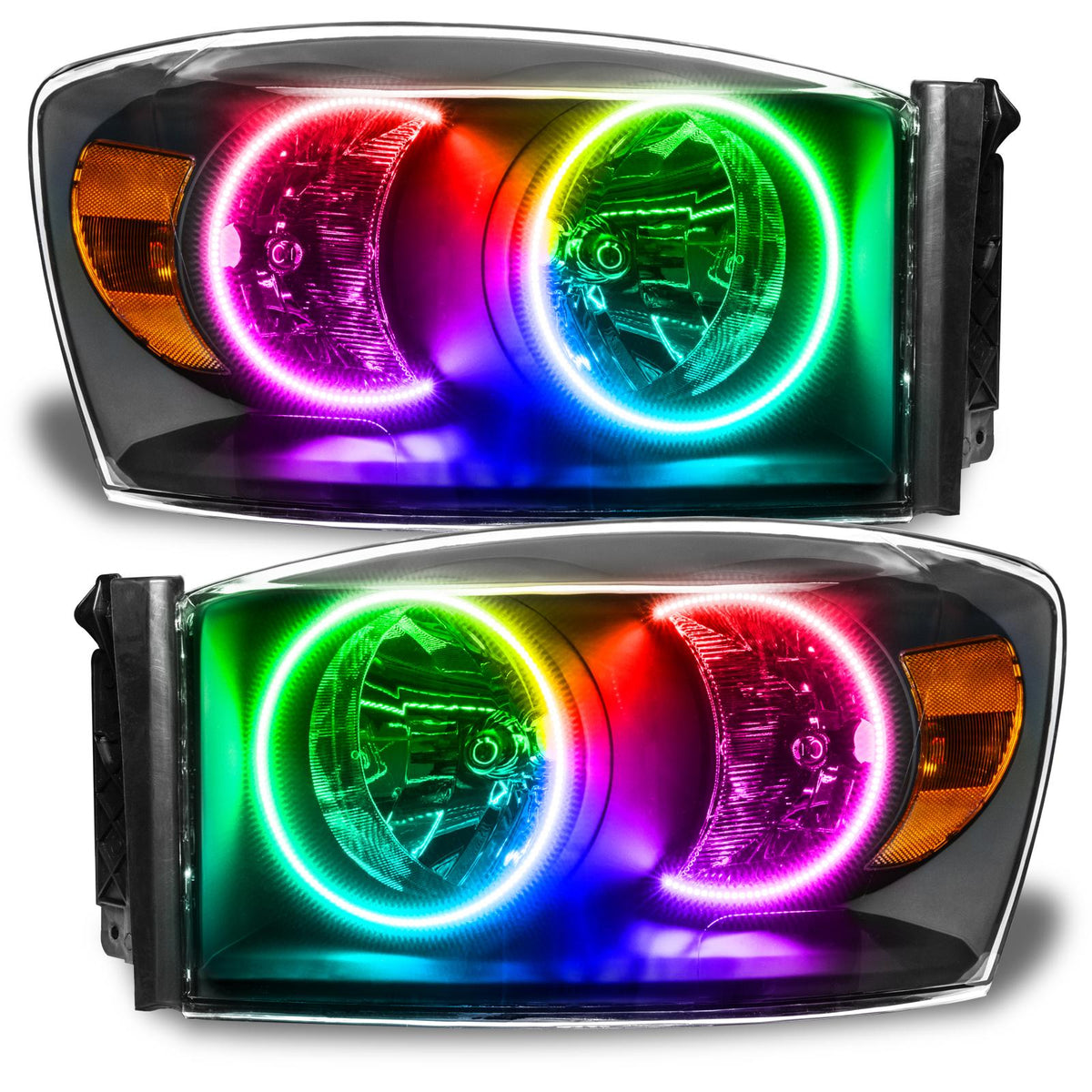 Oracle Lighting Smd Pre-Assembled Headlights, Black Bezel, Colorshift - No Controller (2007-2008 Ram 1500, Ram 2500, Ram 3500, Ram 4000, Ram 4500, Ram 5500) - 8187-334