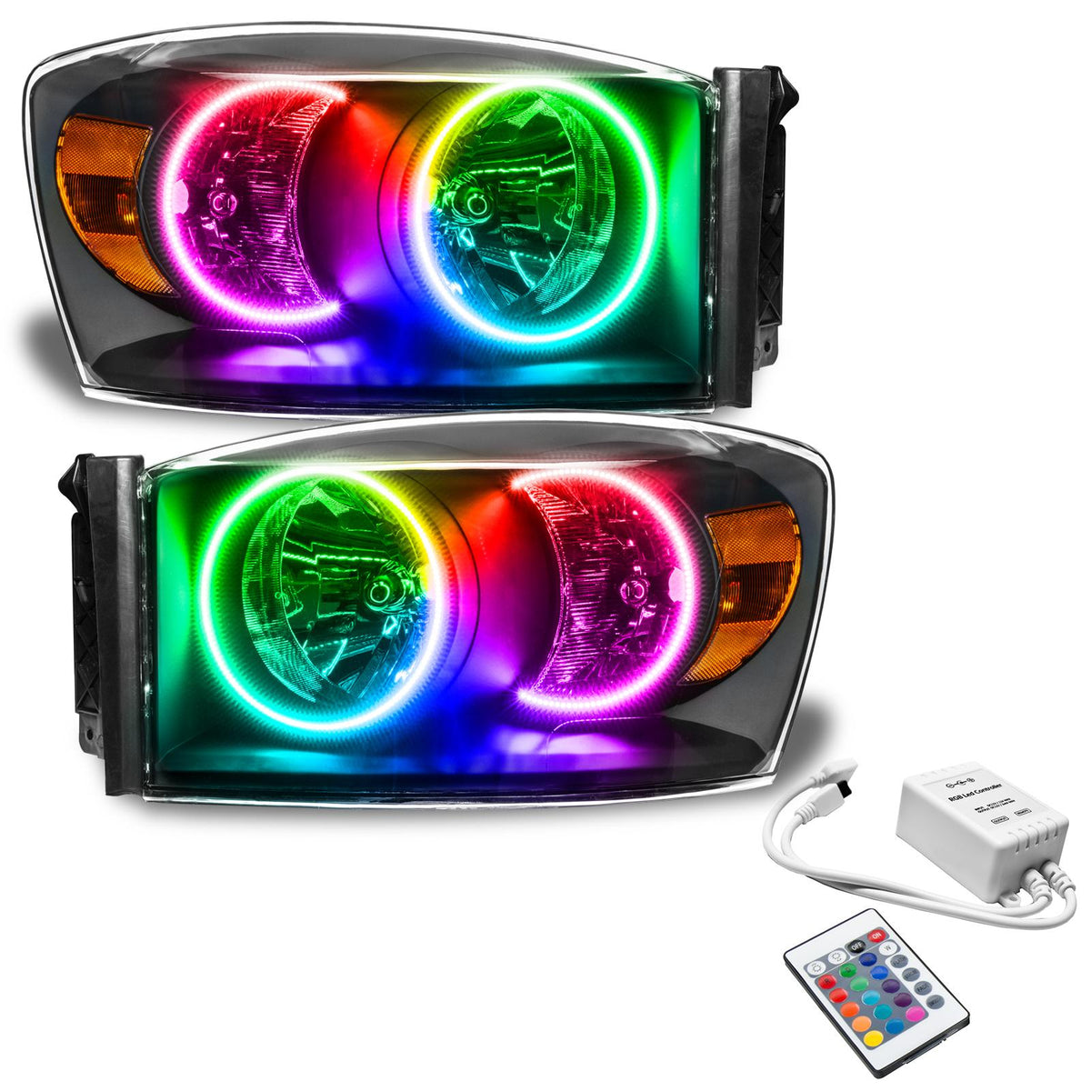 Oracle Lighting Smd Pre-Assembled Headlights, Black Bezel, Colorshift - Simple (2007-2008 Ram 1500, Ram 2500, Ram 3500, Ram 4000, Ram 4500, Ram 5500) - 8187-504