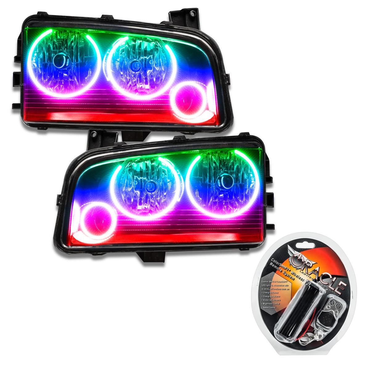 Oracle Lighting Smd Pre-Assembled Headlights, Non-Hid, Triple Halo, Colorshift (2006-2010 Charger) - 8197-330