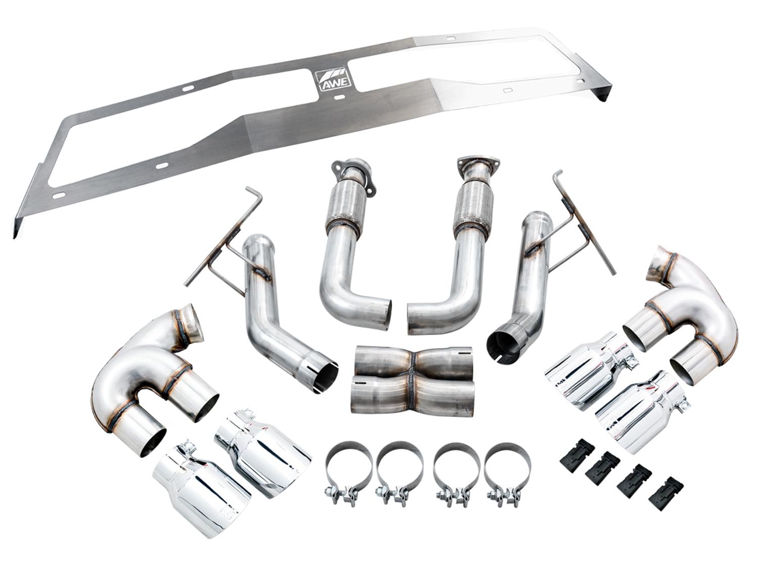 AWE Track Edition Exhaust - Quad Chrome Silver Tips (2020-2024 Corvette C8) - 3020-42080