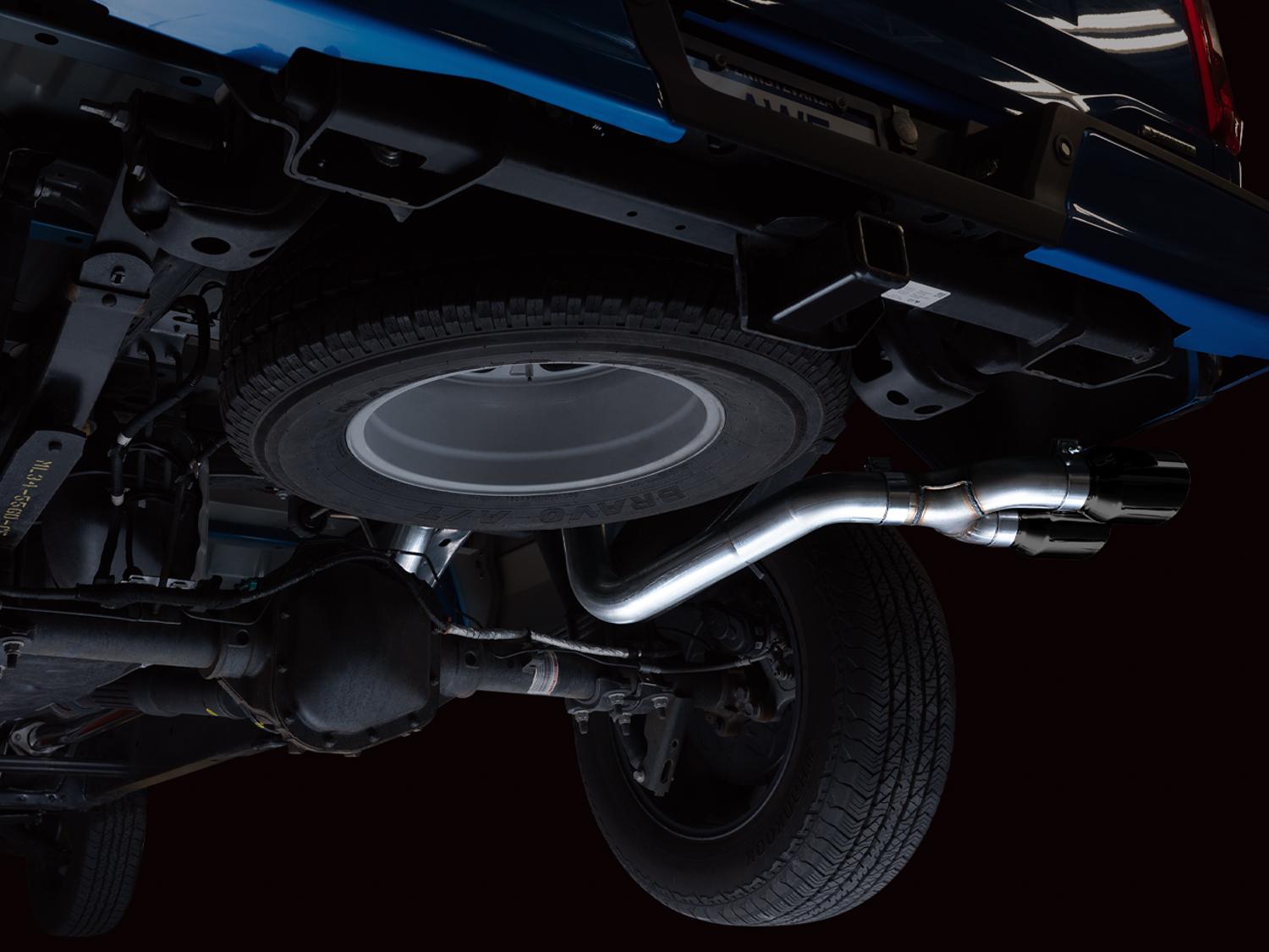 AWE 0FG 3" Dual Side Exit Catback Exhaust - 4.5" Diamond Silver Tips 2021-2025 F-150 2.7L / 3.5L / 5.0L) - 3015-23059