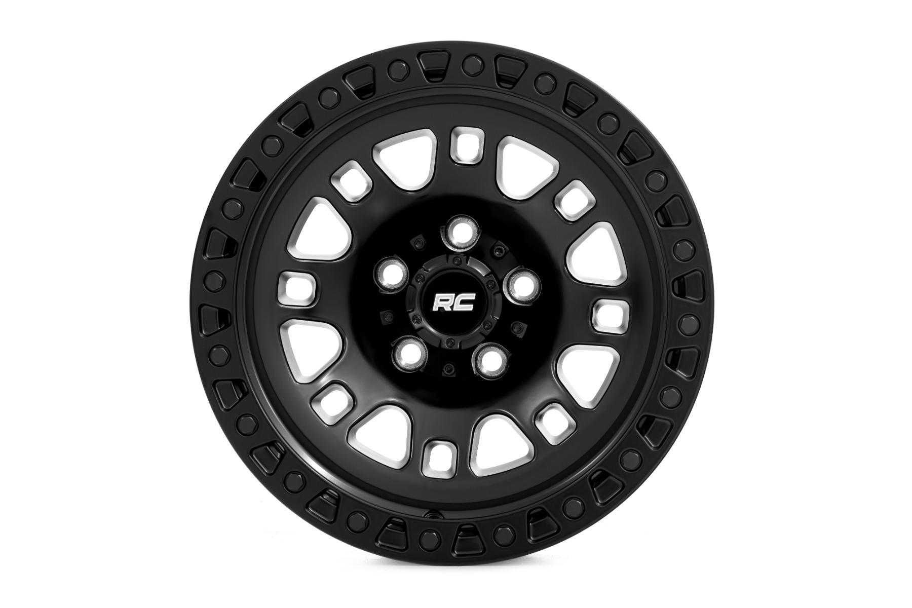 Rough Country 82 Series Wheel One-Piece Semi Gloss Black 17x9 5x4.5 -12mm (1960-1998 W100 Series, W100 Pickup, W100, Bronco II, Cherokee, Wagoneer, Pickup, Ranger, Wrangler, Comanche, Sonoma, Grand Cherokee, T100, Tacoma, B3000) - 82170913