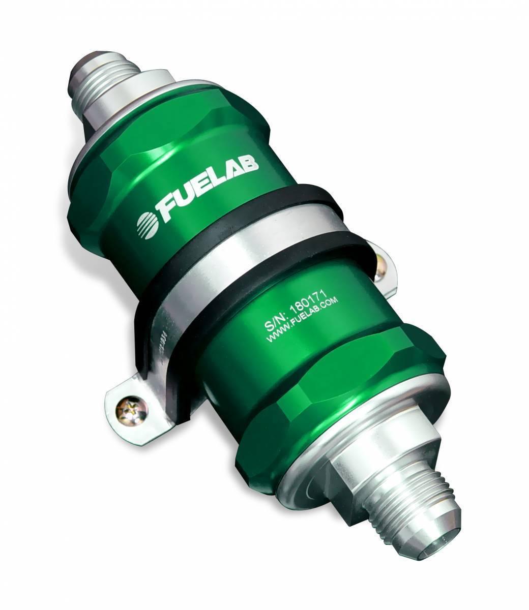 Fuelab In-Line Fuel Filter Standard Length -8AN Inlet/Outlet 6 Micron Fiberglass Element W/Check Valve Green - 84832-6