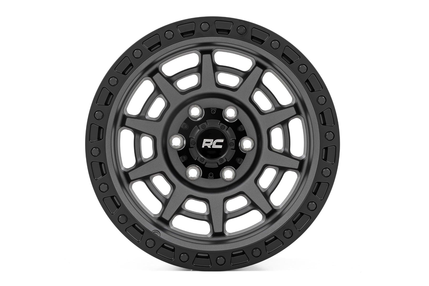 Rough Country 85 Series Wheel Simulated Beadlock Gunmetal Gray/Black 17x9 6x5.5 -18mm (1960-1999 C10 Pickup, Land Cruiser, K10 Pickup, Blazer, K20 Pickup, K25/K2500 Pickup, K15/K1500 Suburban, Jimmy, K15/K1500 Pickup, Wagoneer, Cherokee, J20, J10, K10 Sub