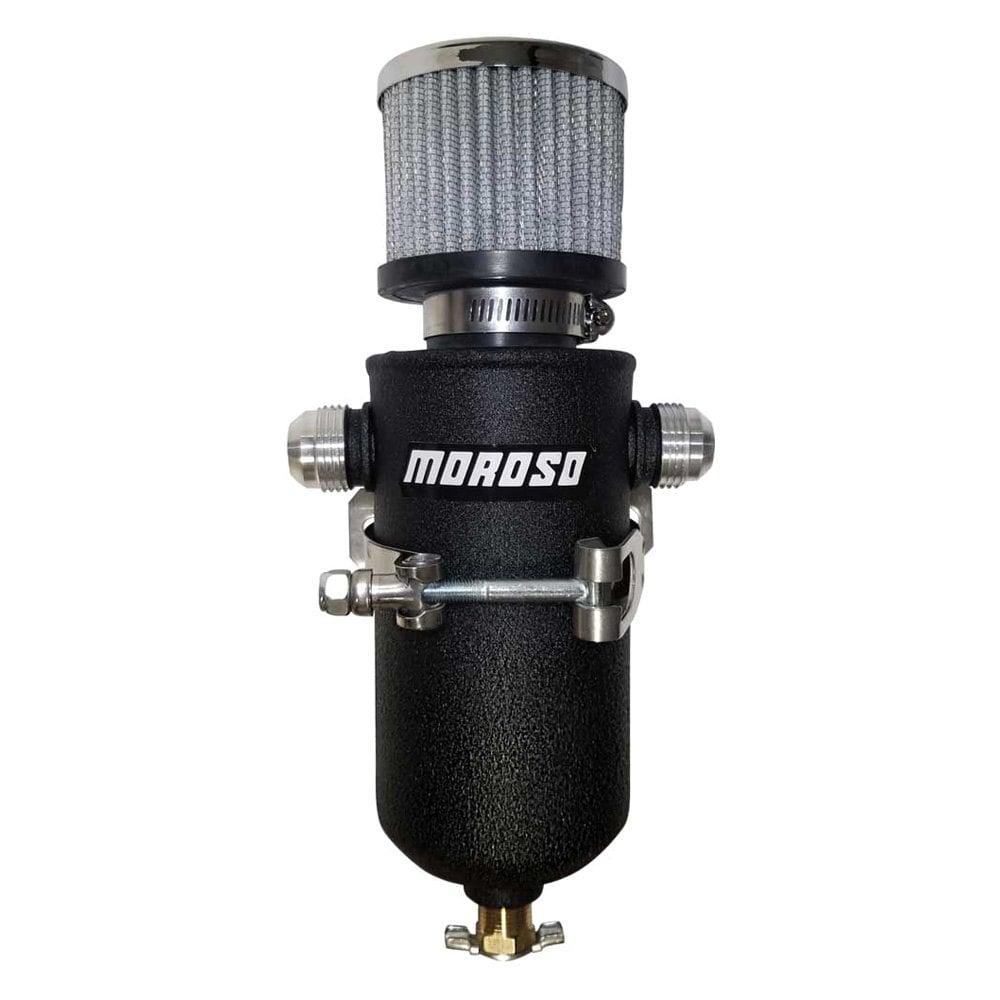 Moroso Tank, Breather, Catch Can, Two 12 An Male Fittings, Black Powder Coat - 85753