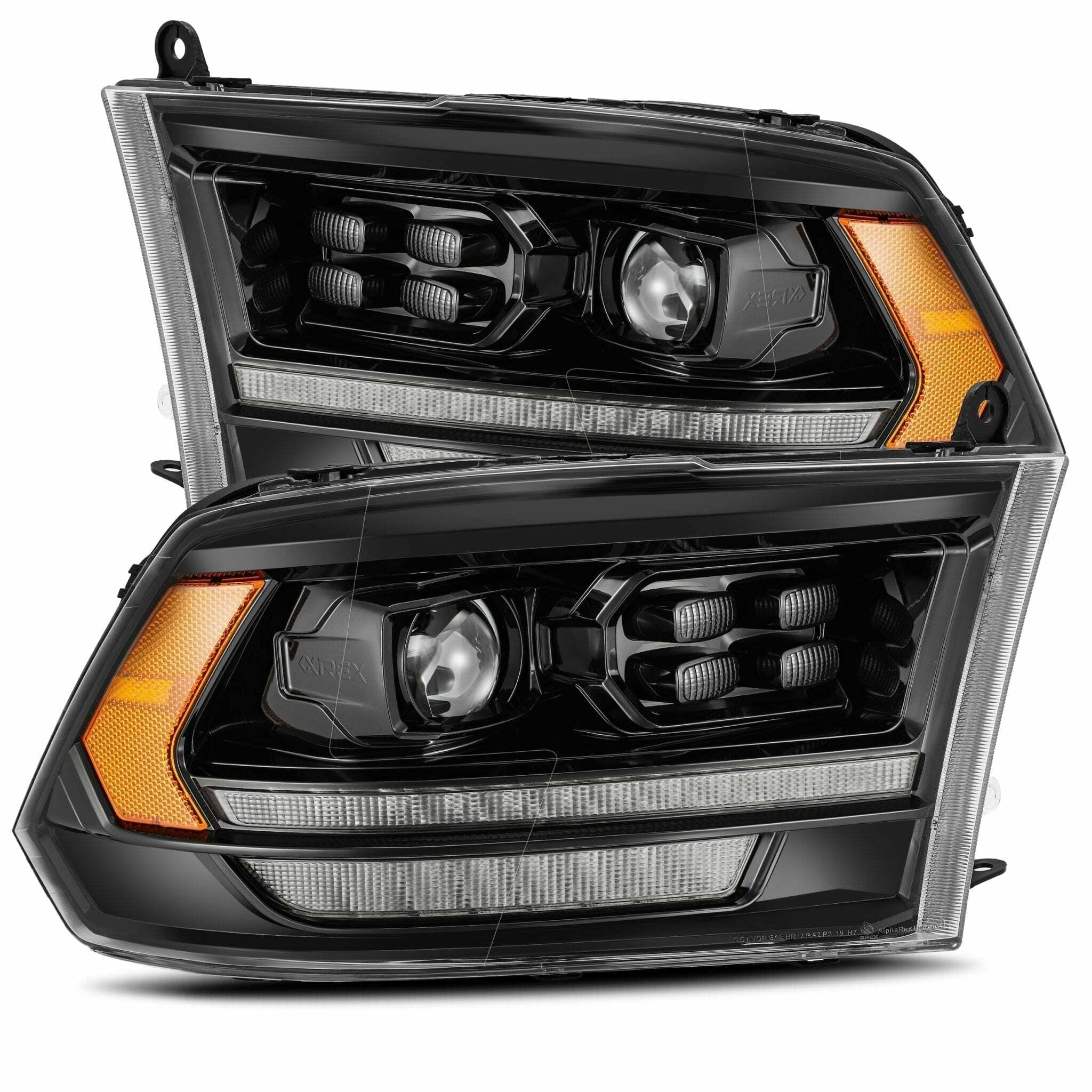 AlphaRex  Pro-Series Halogen Heads: Dodge Ram (09-18) (19+ HD Look) - AlphaBlack Black (Set) (Dodge Ram (09-18)) - 880524