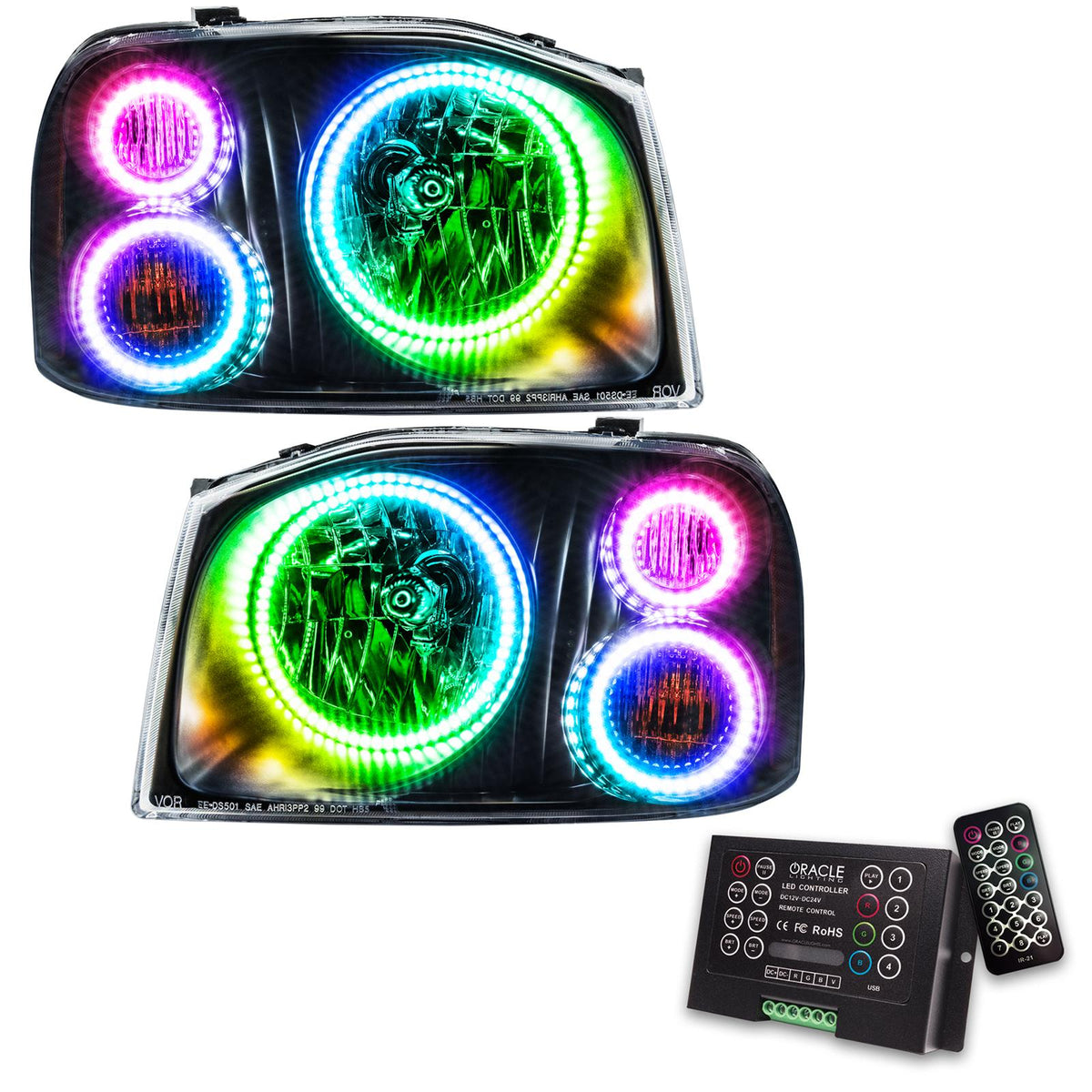 Oracle Lighting Smd Pre-Assembled Headlights, Triple Halo, Colorshift 2.0 (2001-2004 Frontier) - 8905-333