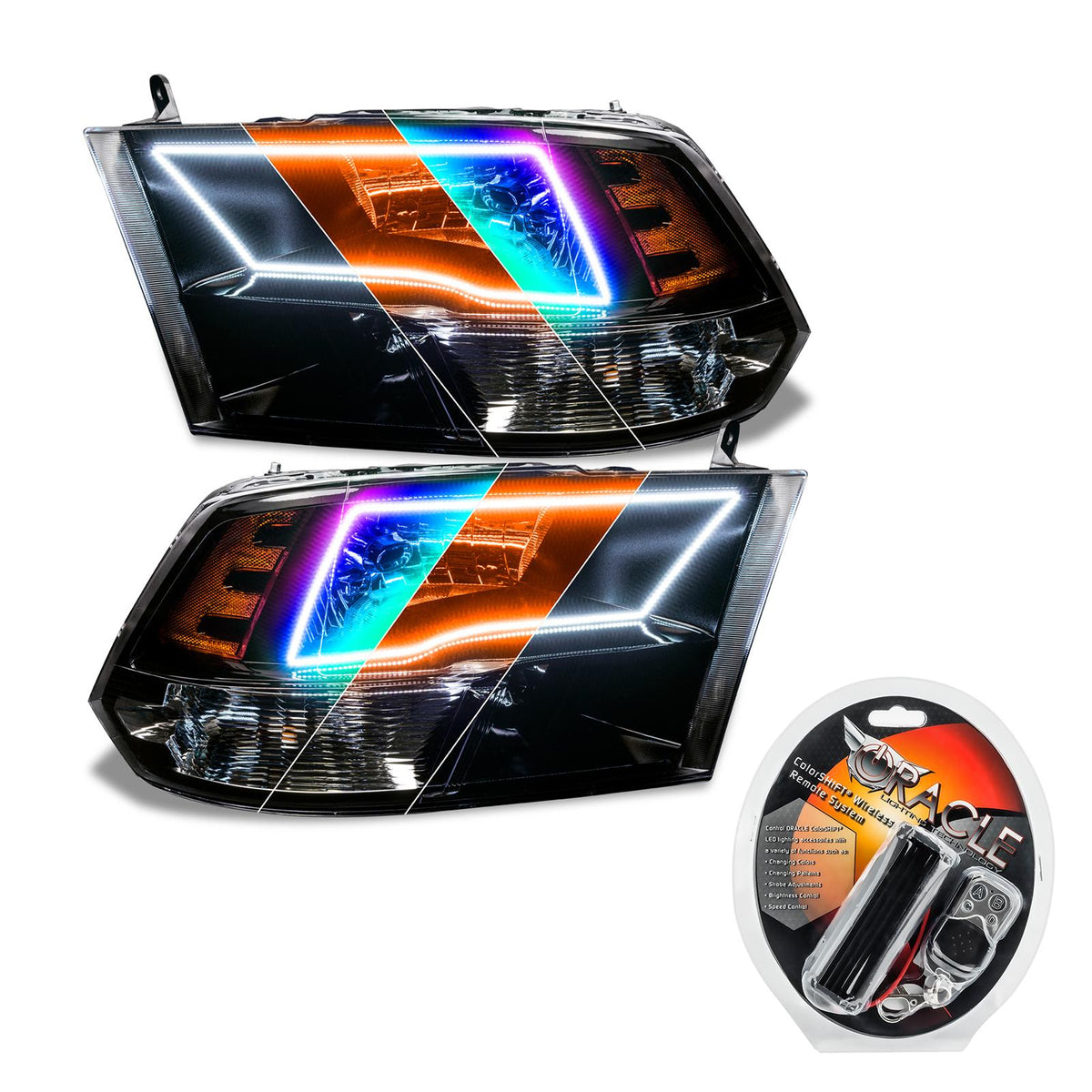 Oracle Lighting Pre-Assembled ColorSHIFT w/SWITCHBACK Halo Headlights - Black Housing (2009-2018 Ram 1500, 1500) - 8906-330