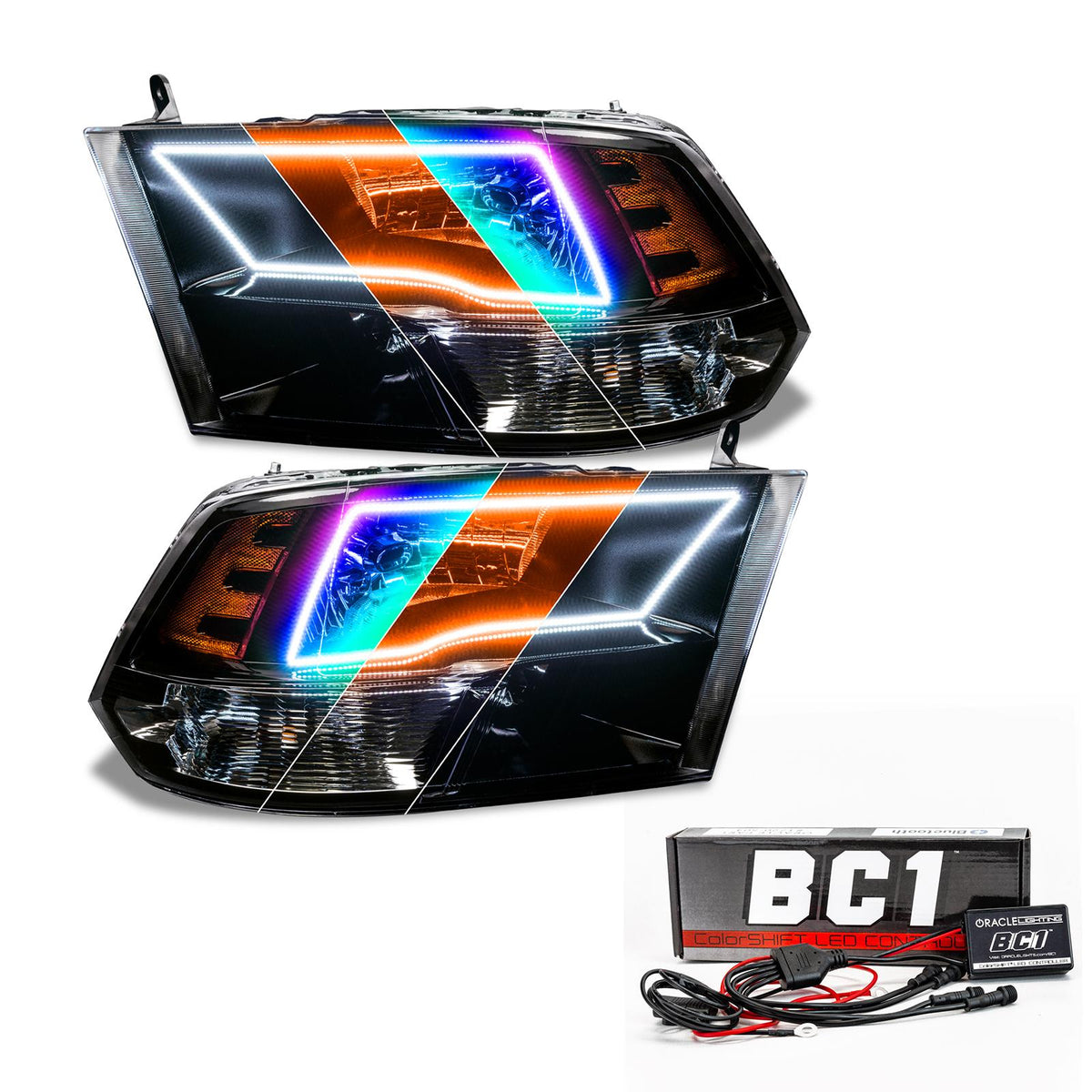 Oracle Lighting Pre-Assembled ColorSHIFT w/SWITCHBACK Halo Headlights - Black Housing (2009-2018 Ram 1500, 1500) - 8906-335