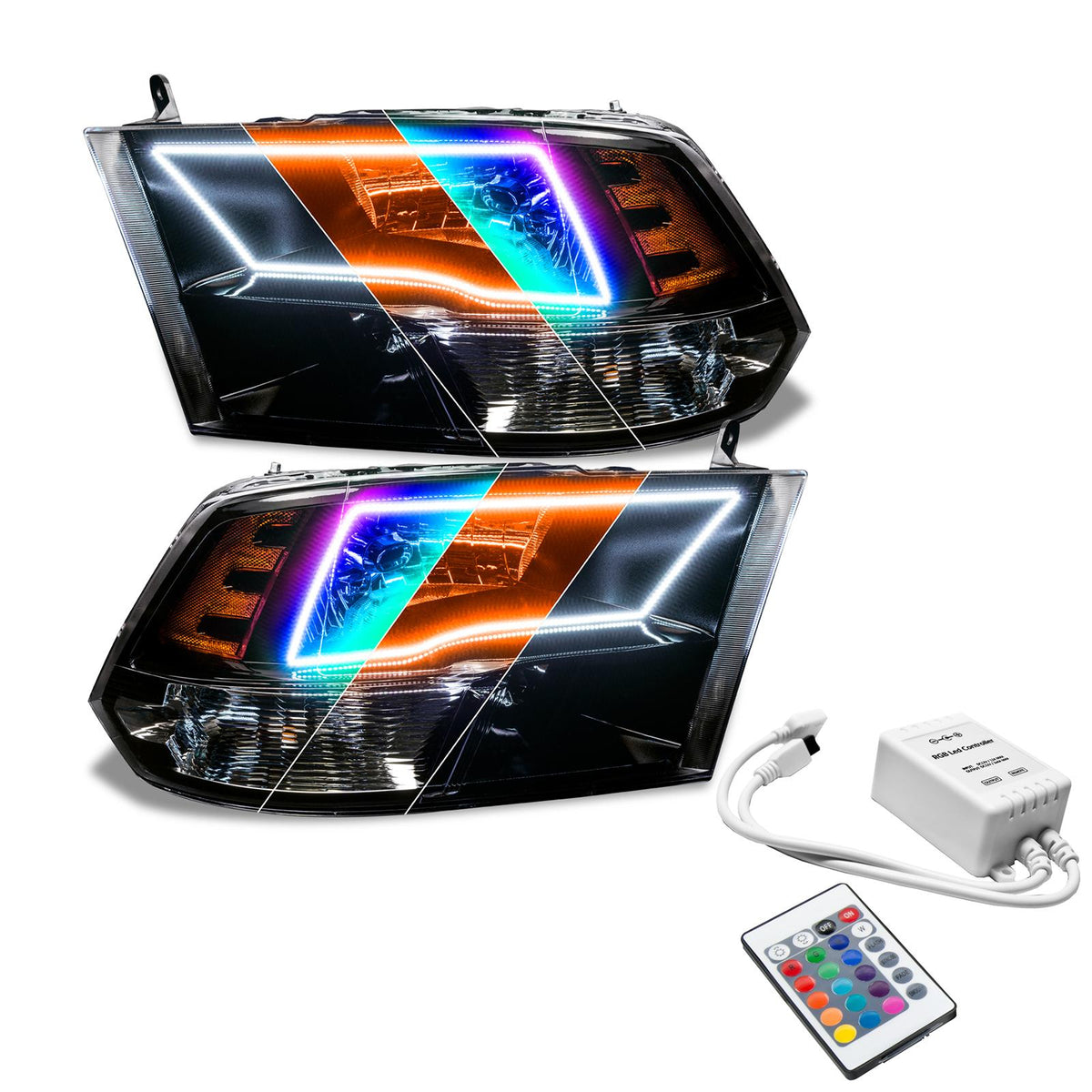 Oracle Lighting Pre-Assembled ColorSHIFT w/SWITCHBACK Halo Headlights - Black Housing (2009-2018 Ram 1500, 1500) - 8906-504