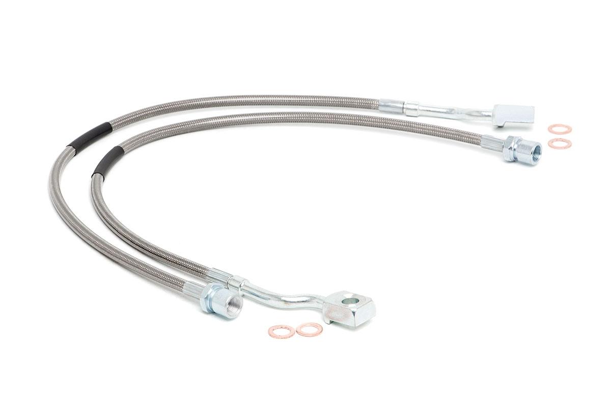Rough Country Front Extended SS Brake Lines (07-17 GM 1500 Pickup and SUV) for 5-7.5-in Lifts (2007-2019 Silverado 1500, Suburban 1500, Tahoe, Sierra 1500, Yukon, Yukon XL 1500, Silverado 2500 HD, Silverado 3500 HD, Sierra 2500 HD, Sierra 3500 HD) - 89370