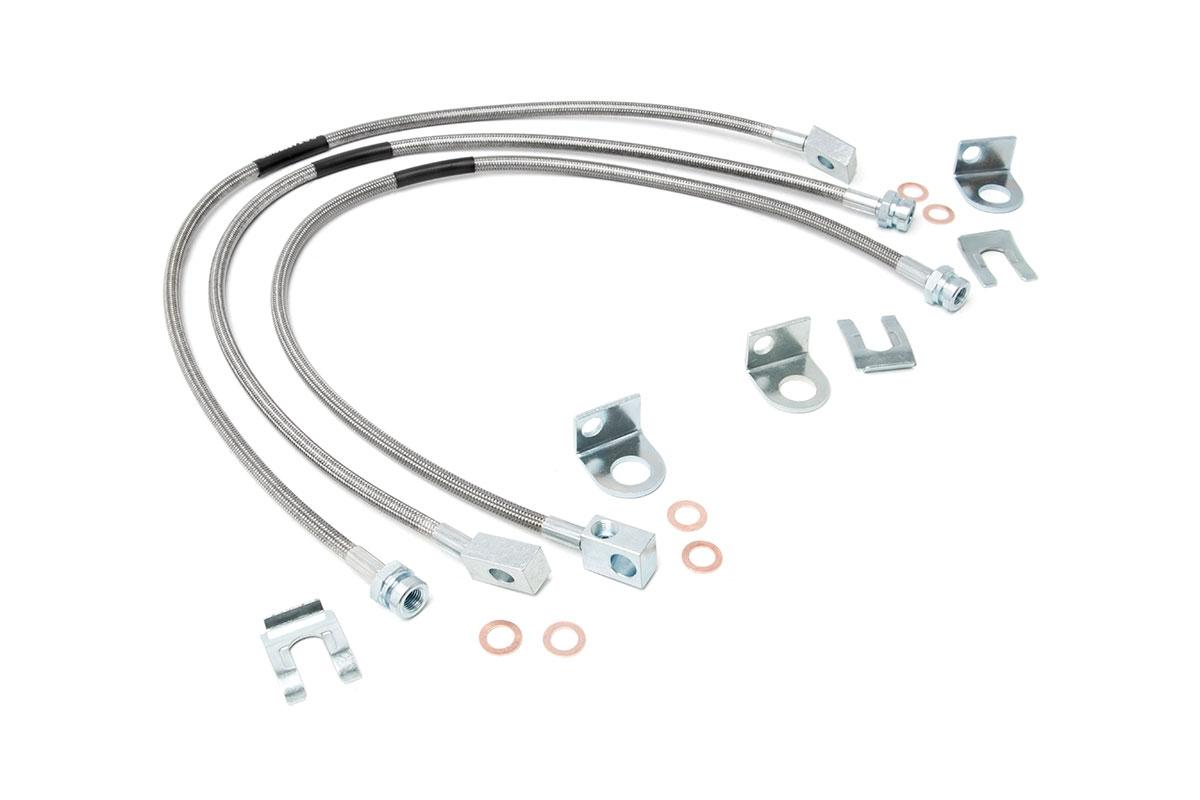 Rough Country Jeep Front & Rear Stainless Steel Brake Lines, 4-6in Lifts (XJ/YJ/TJ) (1984-2006 Cherokee, Wrangler) - 89715