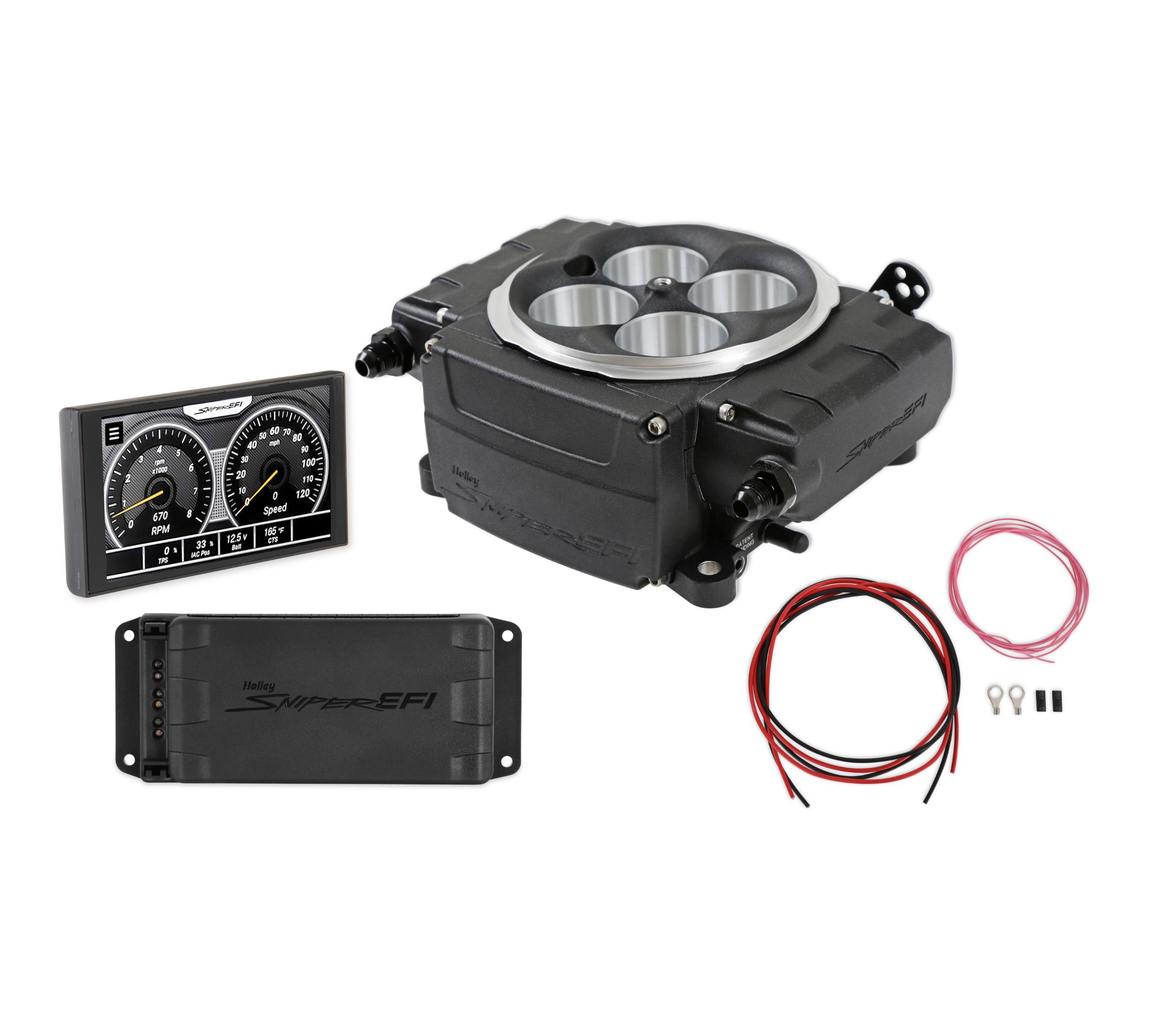 Holley Sniper 2 EFI - Black (1952-1996 Apollo, Gordon-Keeble, Omega, Checker, Excalibur, Shelby, Chrysler, Dodge, Jeep, Plymouth, Packard, Nash, DeSoto, Buick, Allard, AC, Cadillac, Stutz, Chevrolet, GMC, TVR, Cunningham, Griffith, Kurtis, Facel Vega, Bri