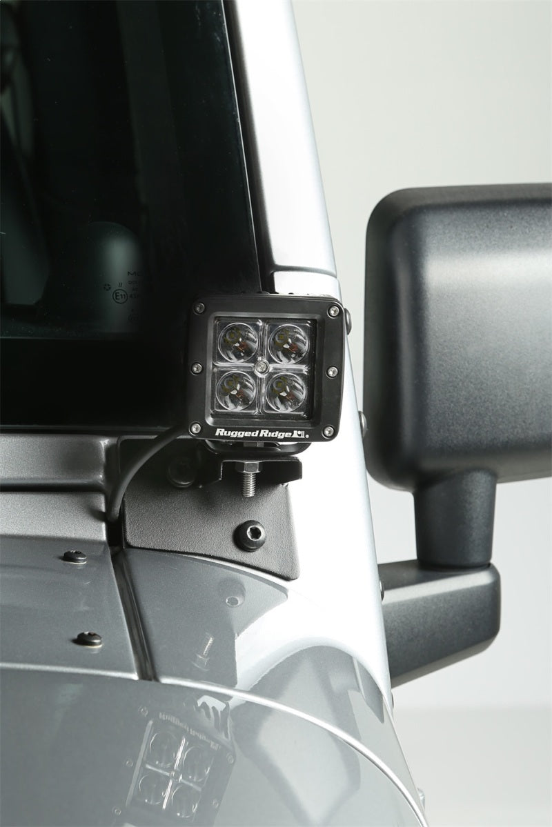 Rugged Ridge Light Mount Bracket Kit Windshield Textured Black; 07-18 Wrangler Jk - 11027.04