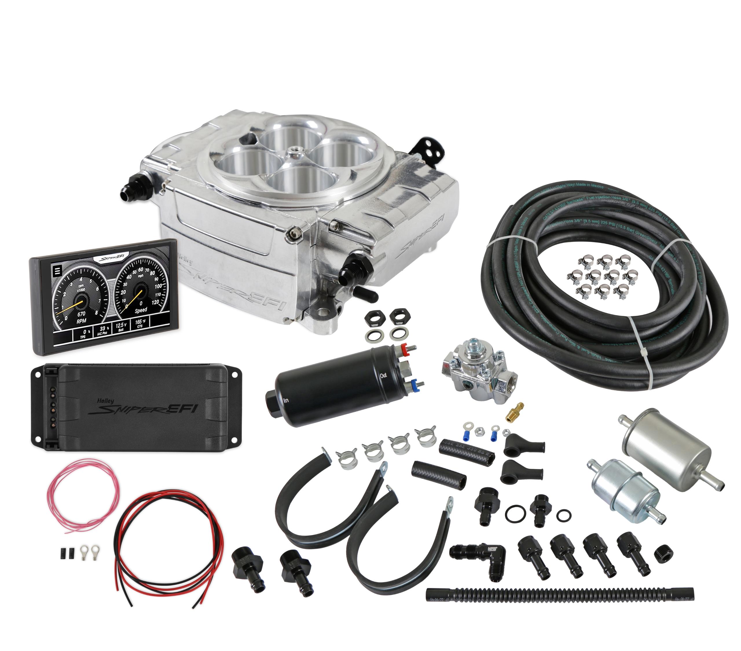 Holley Sniper 2 EFI - Shiny (1952-1996 Apollo, Gordon-Keeble, Omega, Checker, Excalibur, Shelby, Chrysler, Dodge, Jeep, Plymouth, Packard, Nash, DeSoto, Buick, Allard, AC, Cadillac, Stutz, Chevrolet, GMC, TVR, Cunningham, Griffith, Kurtis, Facel Vega, Bri