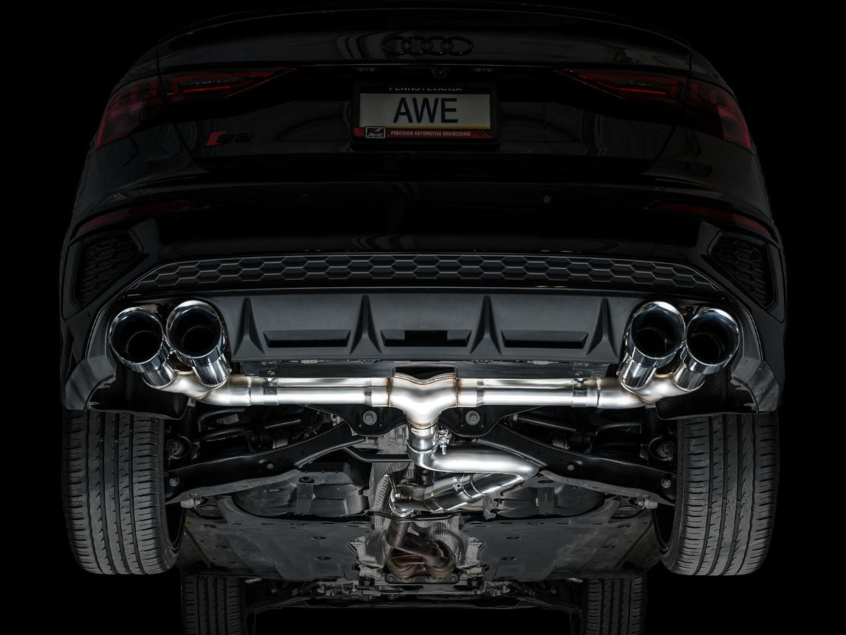 AWE Track Edition Exhaust for Audi 8Y S3 - Chrome Silver Tips - 3020-42897