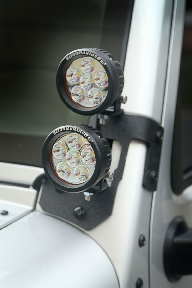 Rugged Ridge Light Mount A Pillar Textured Black; 07-18 Jeep Wrangler Jk - 11232.31