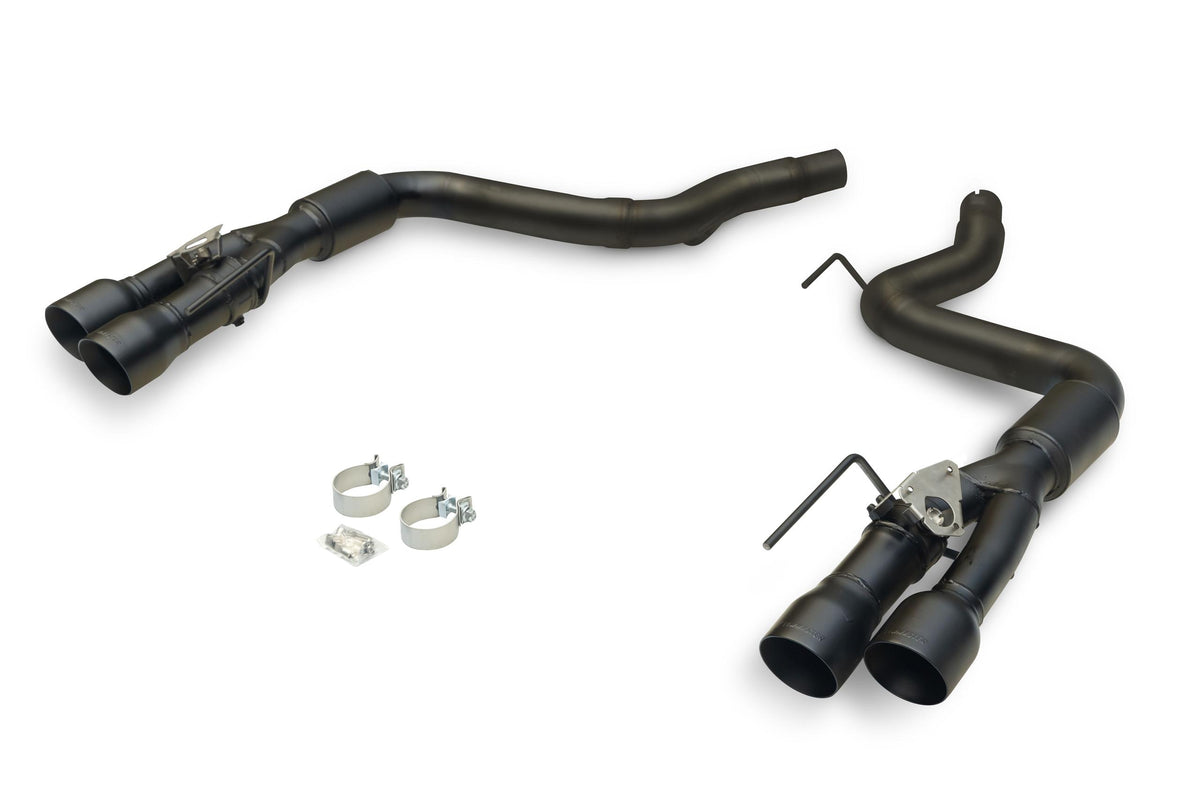 Flowmaster 3" Outlaw Axle-Back Exhaust System - 4" Quad Black Tips w/ Valves (2024-2026 Mustang GT / Ecoboost 2.3L) - 818159